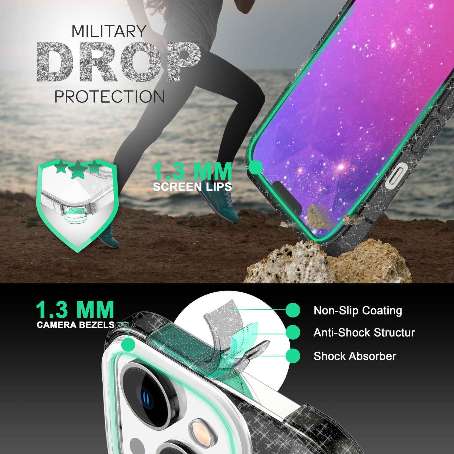 Hülle für iPhone 14 - Glitzer Cover Verstärkte Silikon Handyhülle Glitter Case