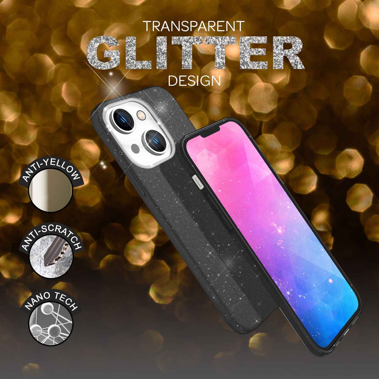 Hülle für iPhone 14 - Glitzer Cover Verstärkte Silikon Handyhülle Glitter Case
