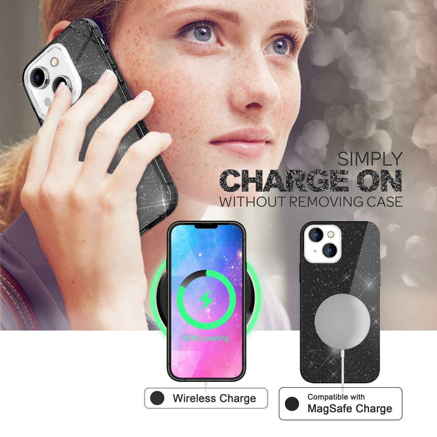 Hülle für iPhone 14 - Glitzer Cover Verstärkte Silikon Handyhülle Glitter Case