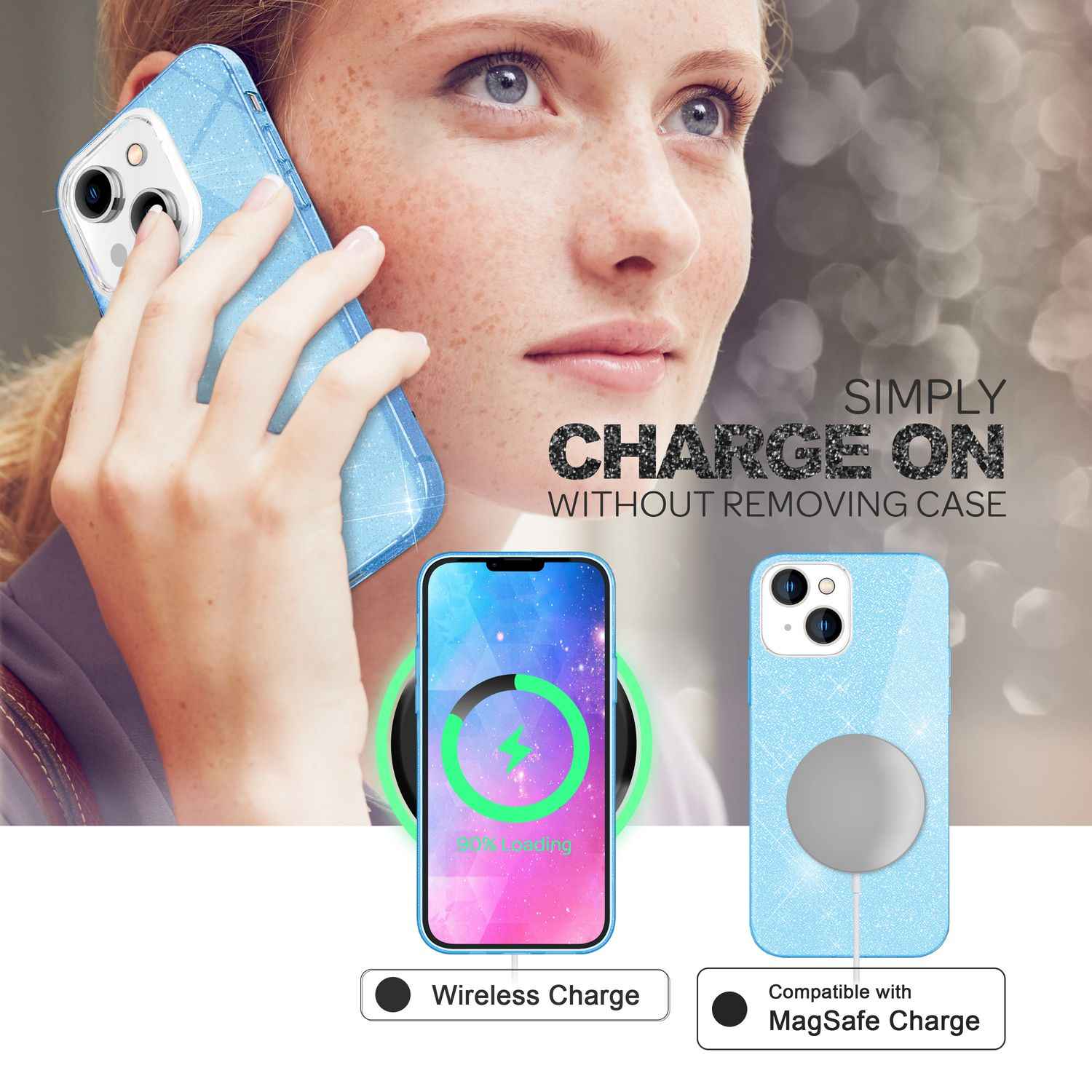 Hülle für iPhone 14 Plus - Glitzer Cover Hybrid Silikon Handyhülle Glitter Case