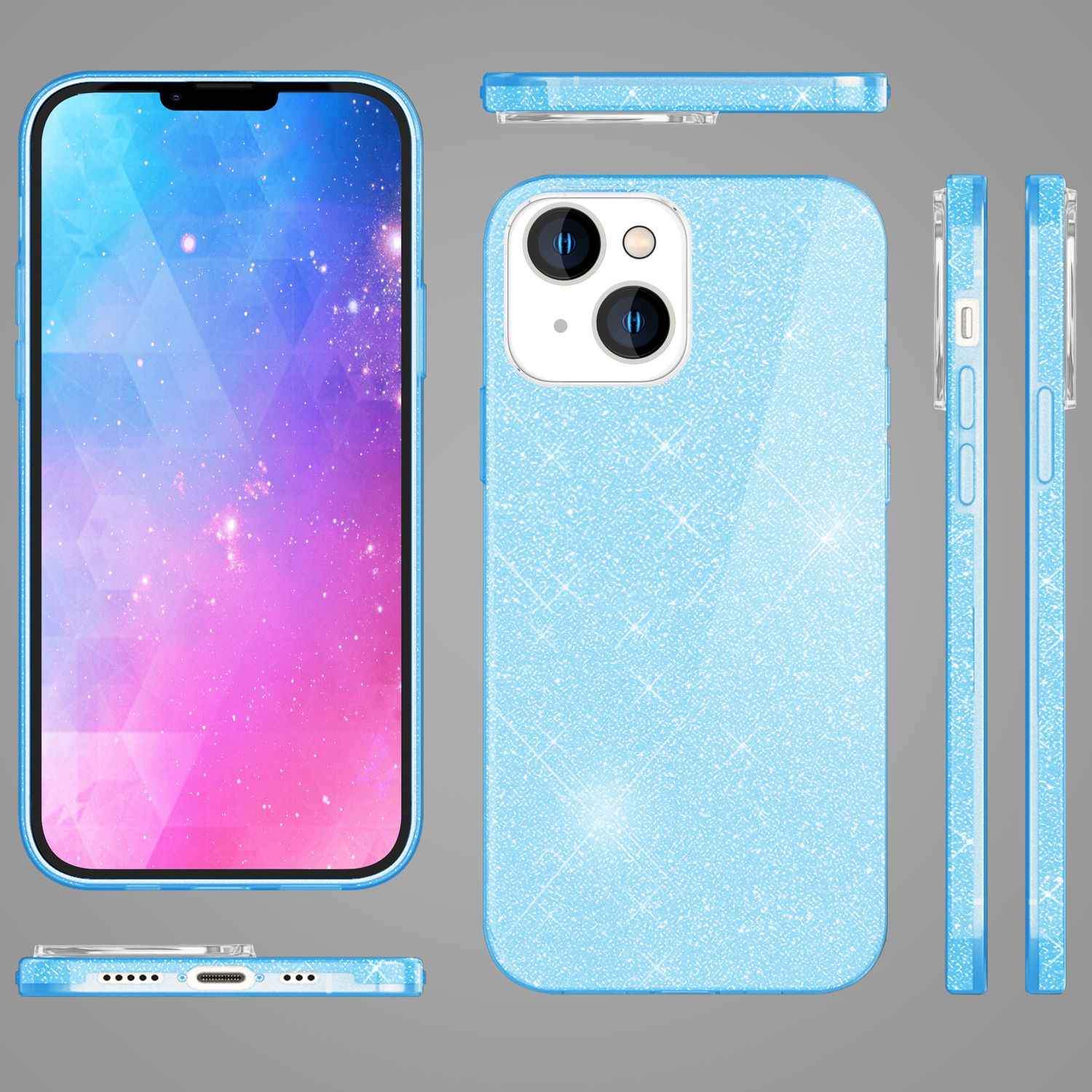 Hülle für iPhone 14 Plus - Glitzer Cover Hybrid Silikon Handyhülle Glitter Case