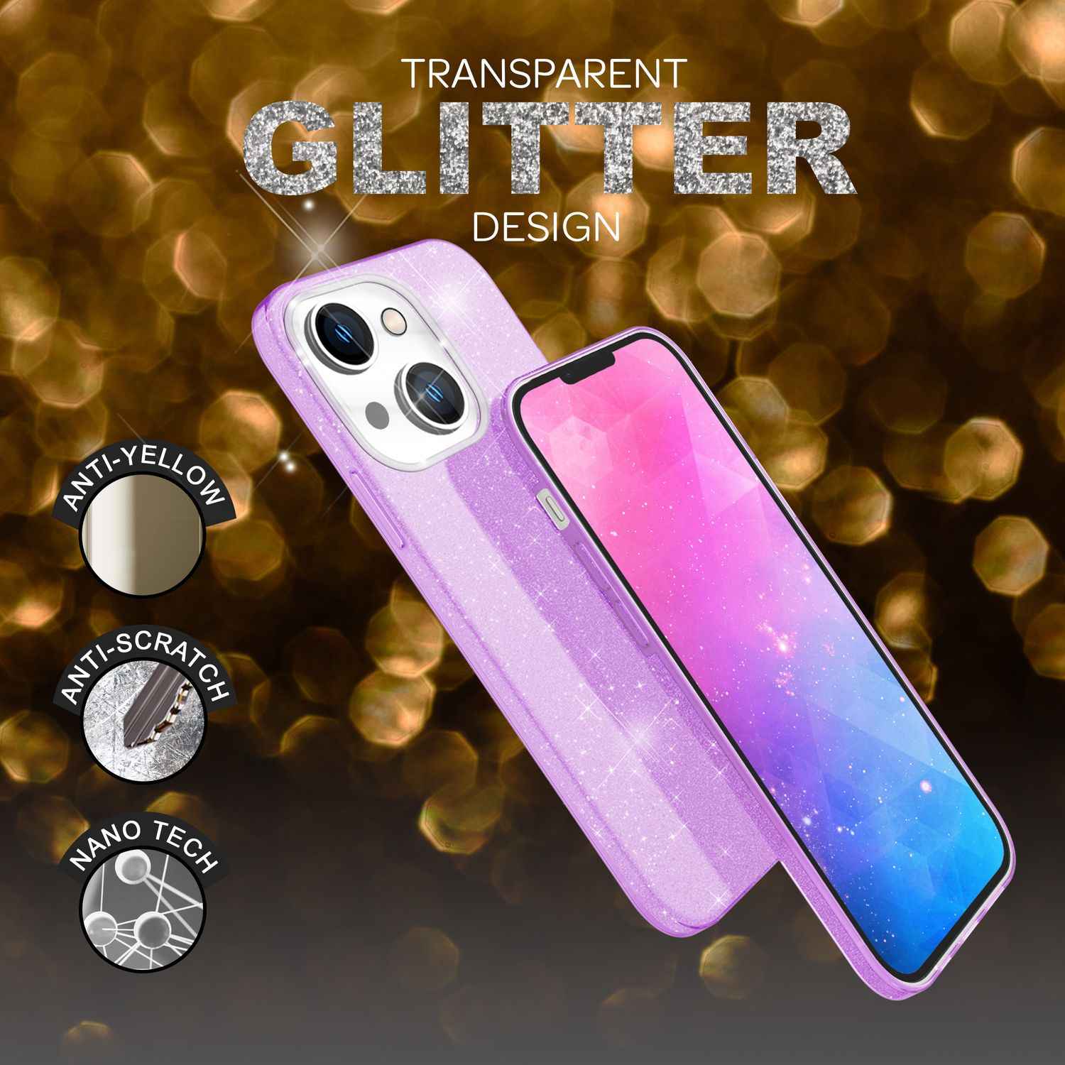 Hülle für iPhone 14 Plus - Glitzer Cover Hybrid Silikon Handyhülle Glitter Case