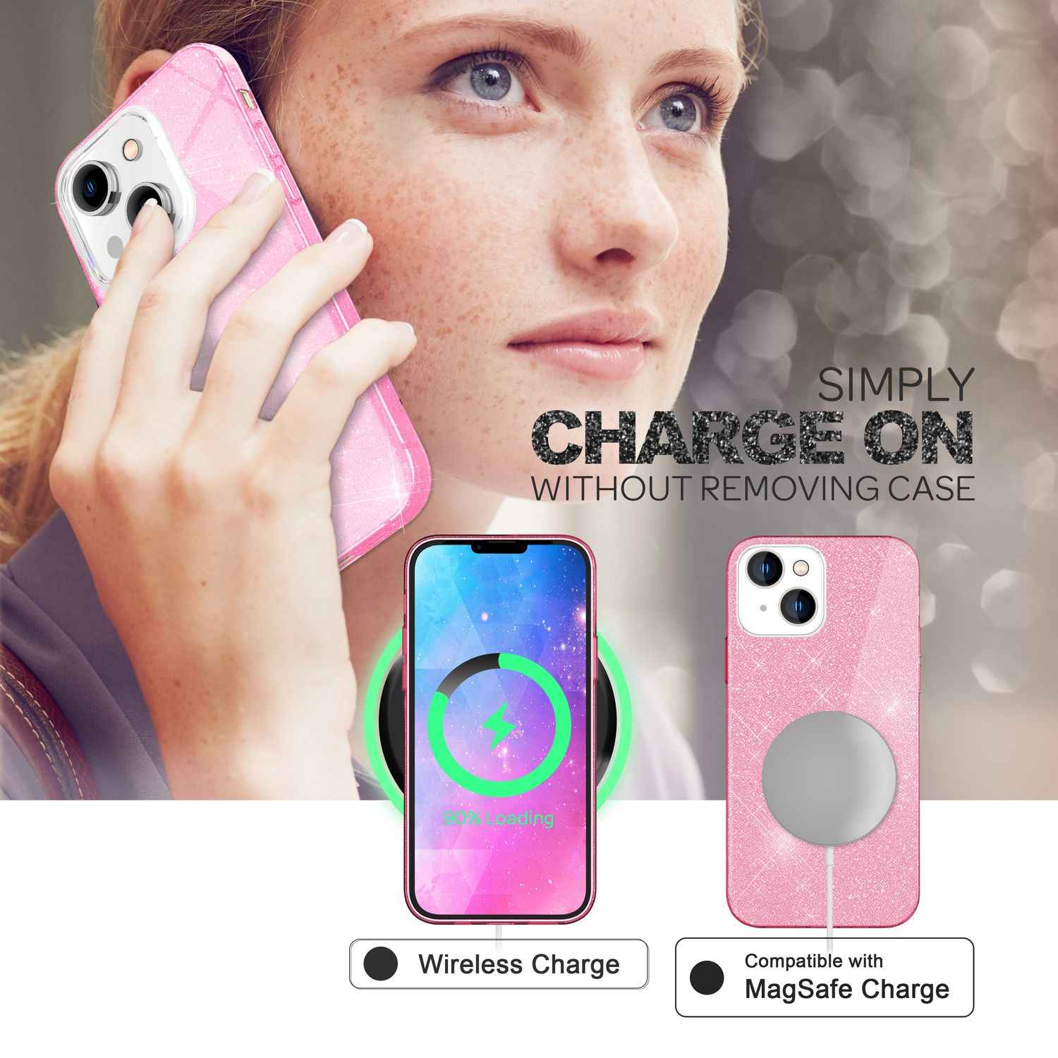 Hülle für iPhone 14 Plus - Glitzer Cover Hybrid Silikon Handyhülle Glitter Case