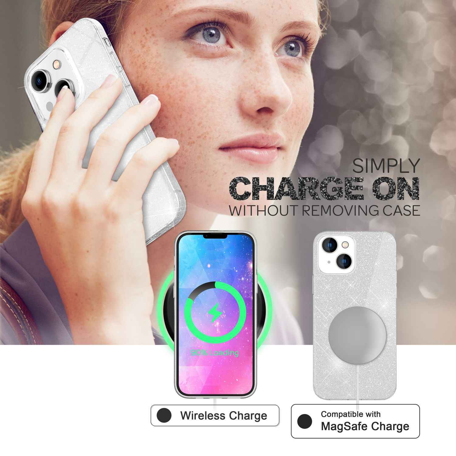 Hülle für iPhone 14 Plus - Glitzer Cover Hybrid Silikon Handyhülle Glitter Case