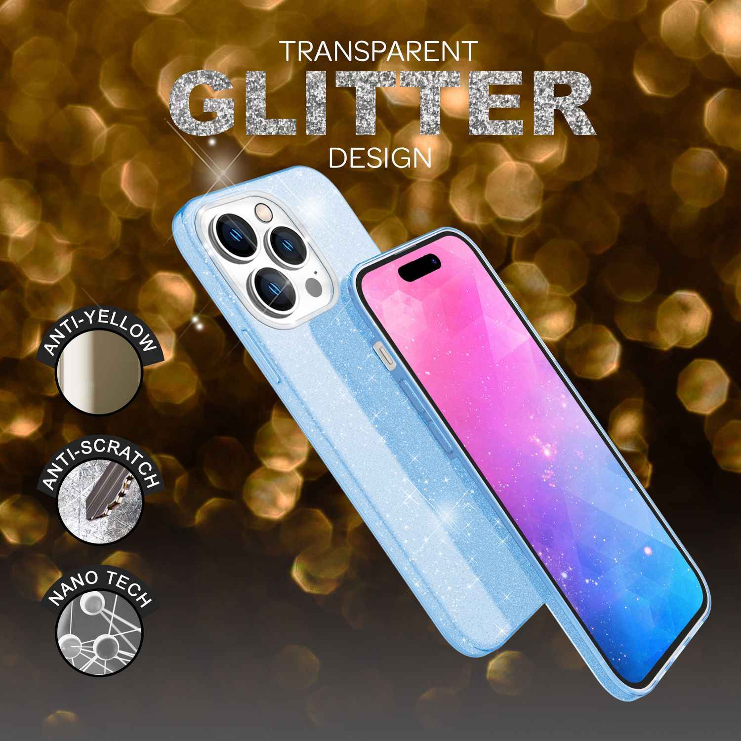 Hülle für iPhone 14 Pro - Glitzer Cover Bling Silikon Handyhülle Glitter Case