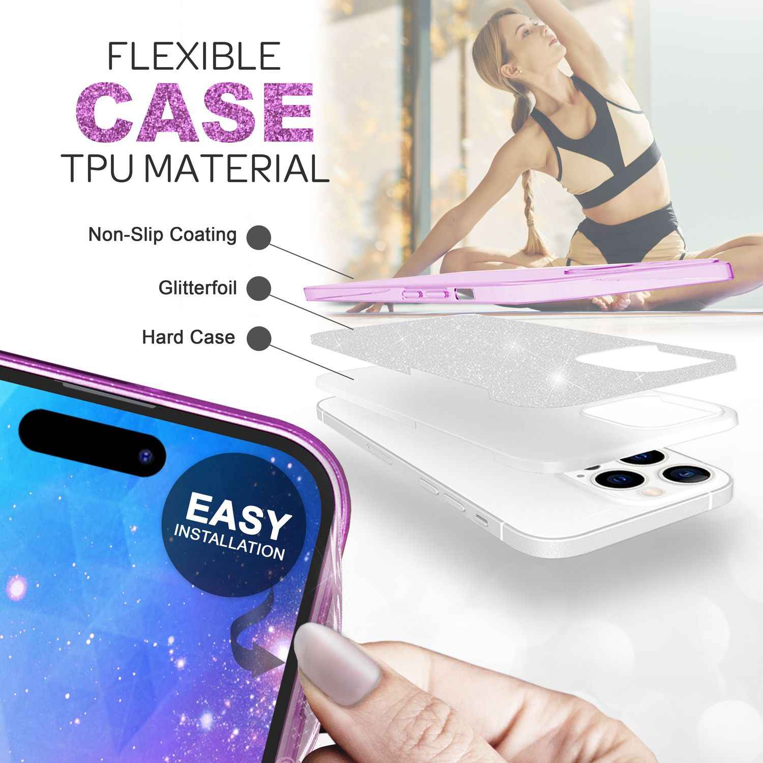 Hülle für iPhone 14 Pro - Glitzer Cover Bling Silikon Handyhülle Glitter Case