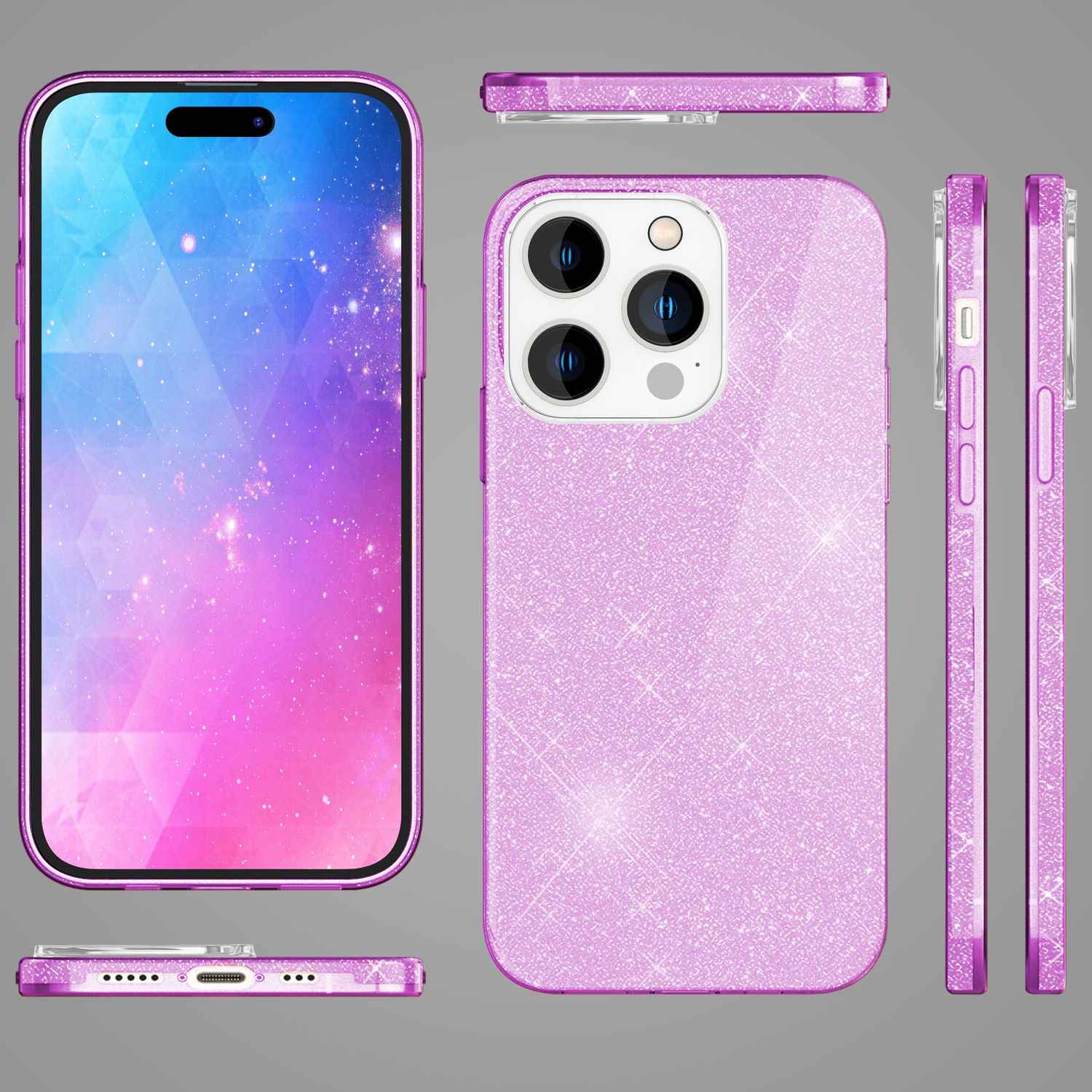 Hülle für iPhone 14 Pro - Glitzer Cover Bling Silikon Handyhülle Glitter Case