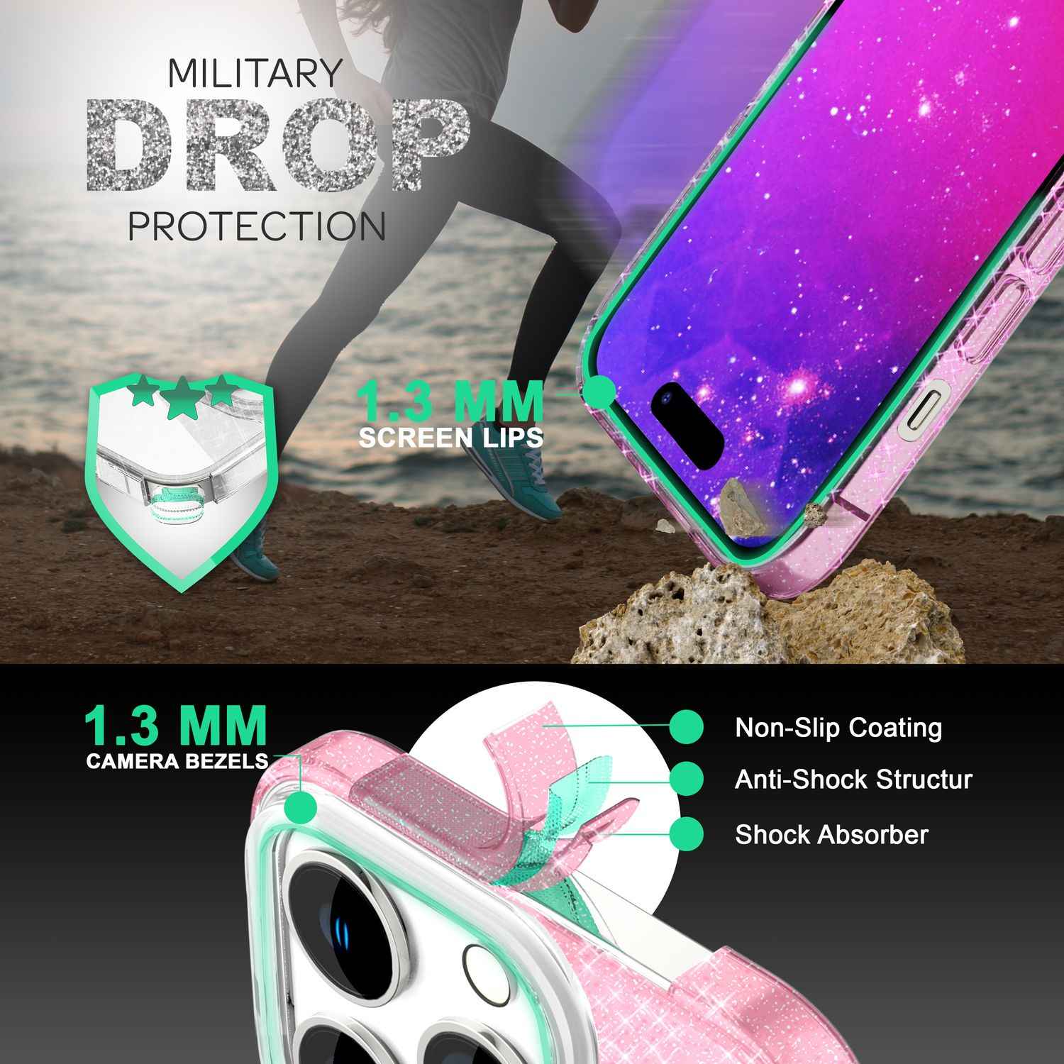 Hülle für iPhone 14 Pro - Glitzer Cover Bling Silikon Handyhülle Glitter Case