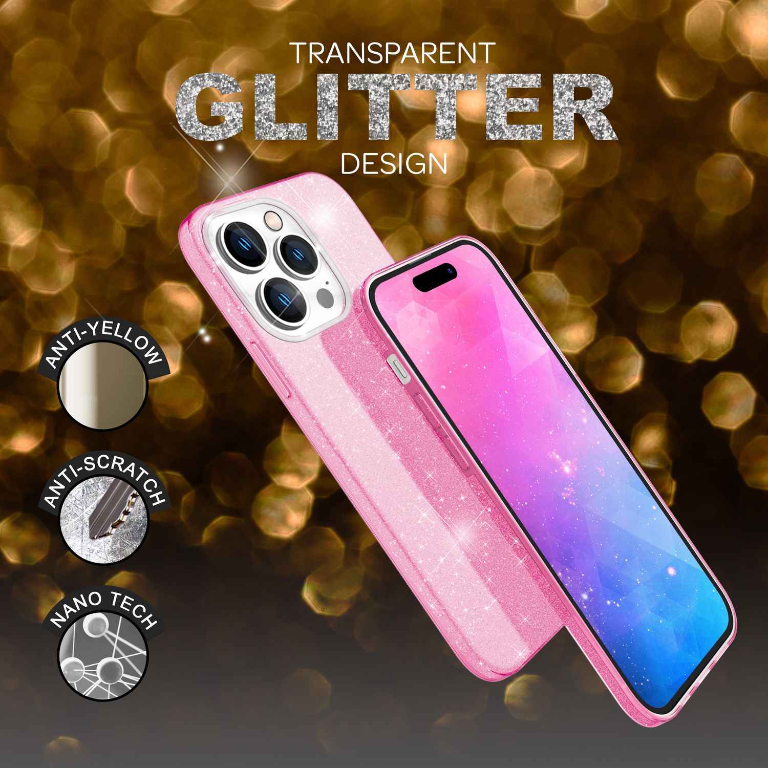 Hülle für iPhone 14 Pro - Glitzer Cover Bling Silikon Handyhülle Glitter Case