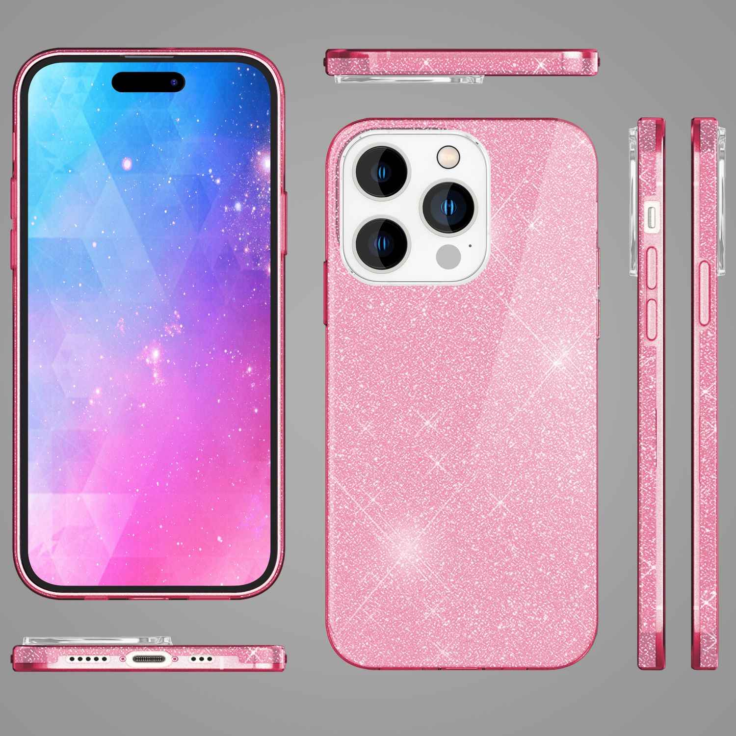 Hülle für iPhone 14 Pro - Glitzer Cover Bling Silikon Handyhülle Glitter Case