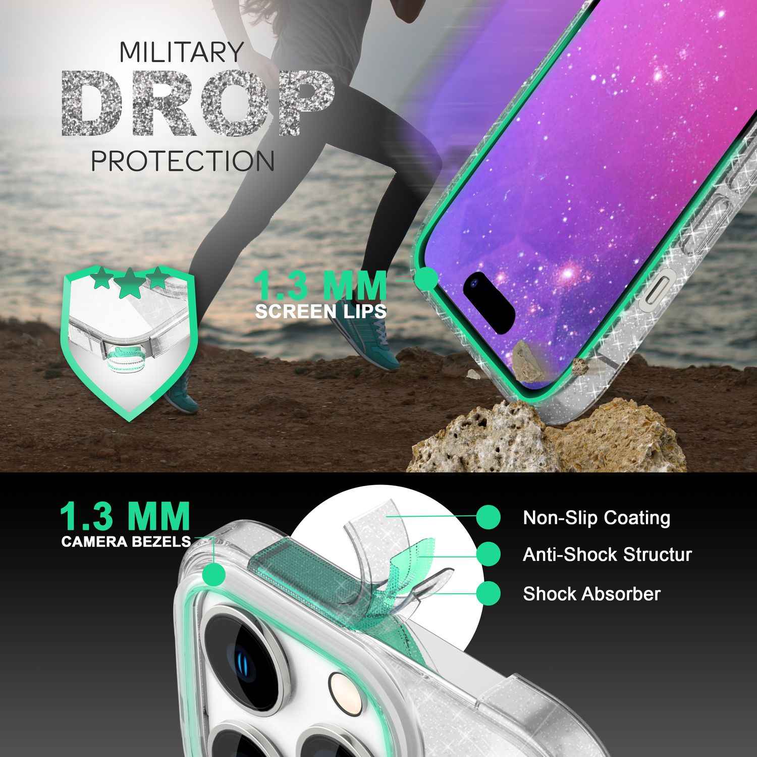 Hülle für iPhone 14 Pro - Glitzer Cover Bling Silikon Handyhülle Glitter Case