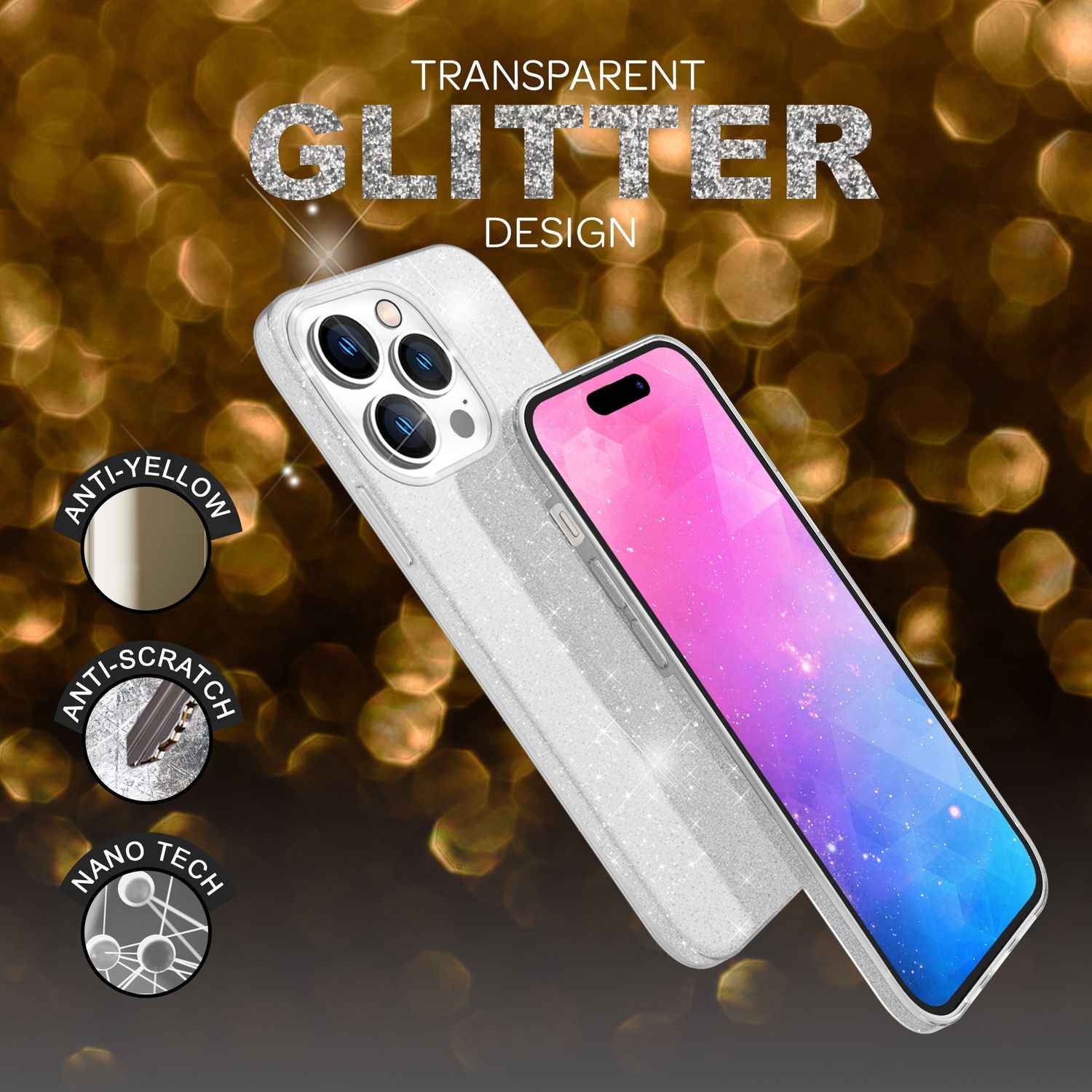 Hülle für iPhone 14 Pro - Glitzer Cover Bling Silikon Handyhülle Glitter Case