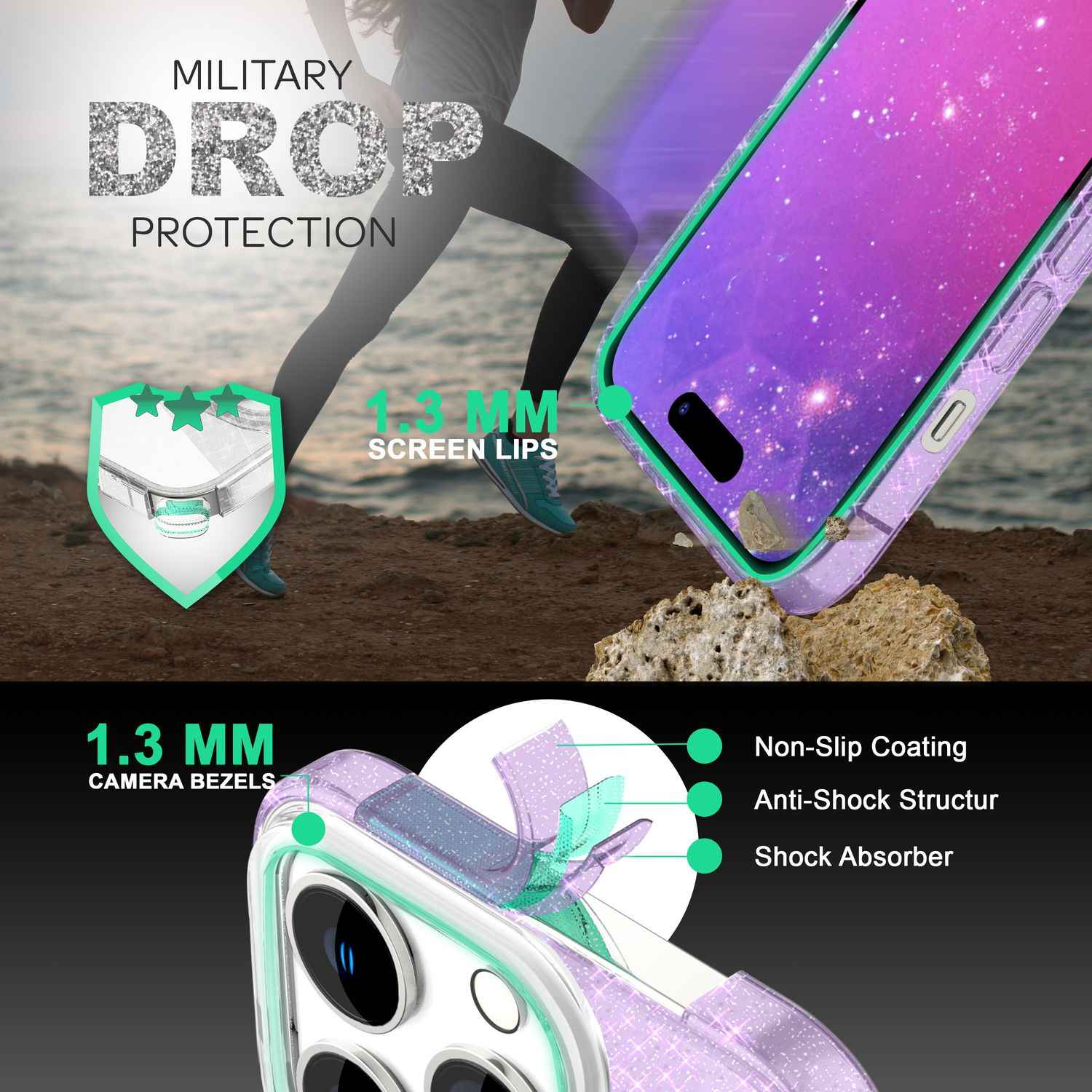 Hülle für iPhone 14 Pro Max - Glitzer Silikon Handyhülle Diamant Glitter Case