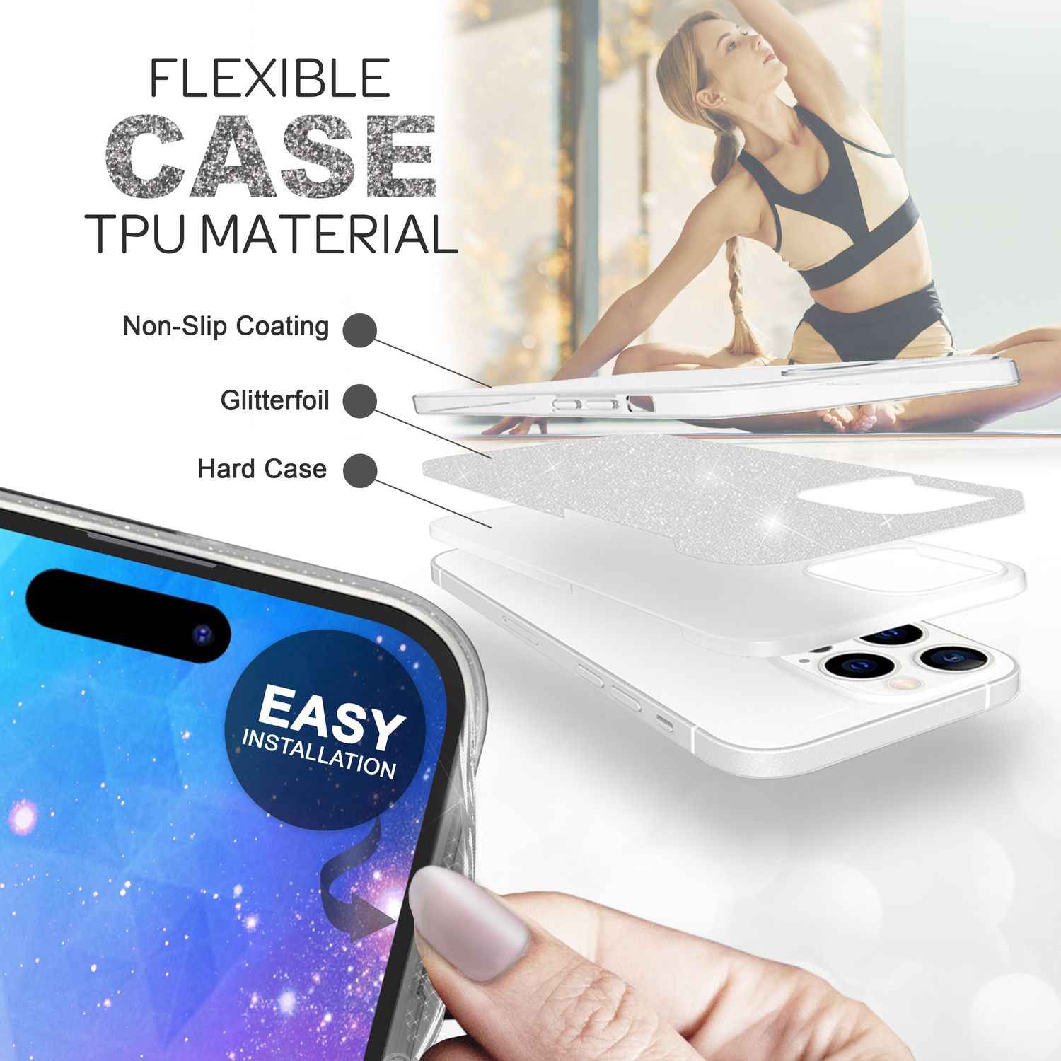 Hülle für iPhone 14 Pro Max - Glitzer Silikon Handyhülle Diamant Glitter Case