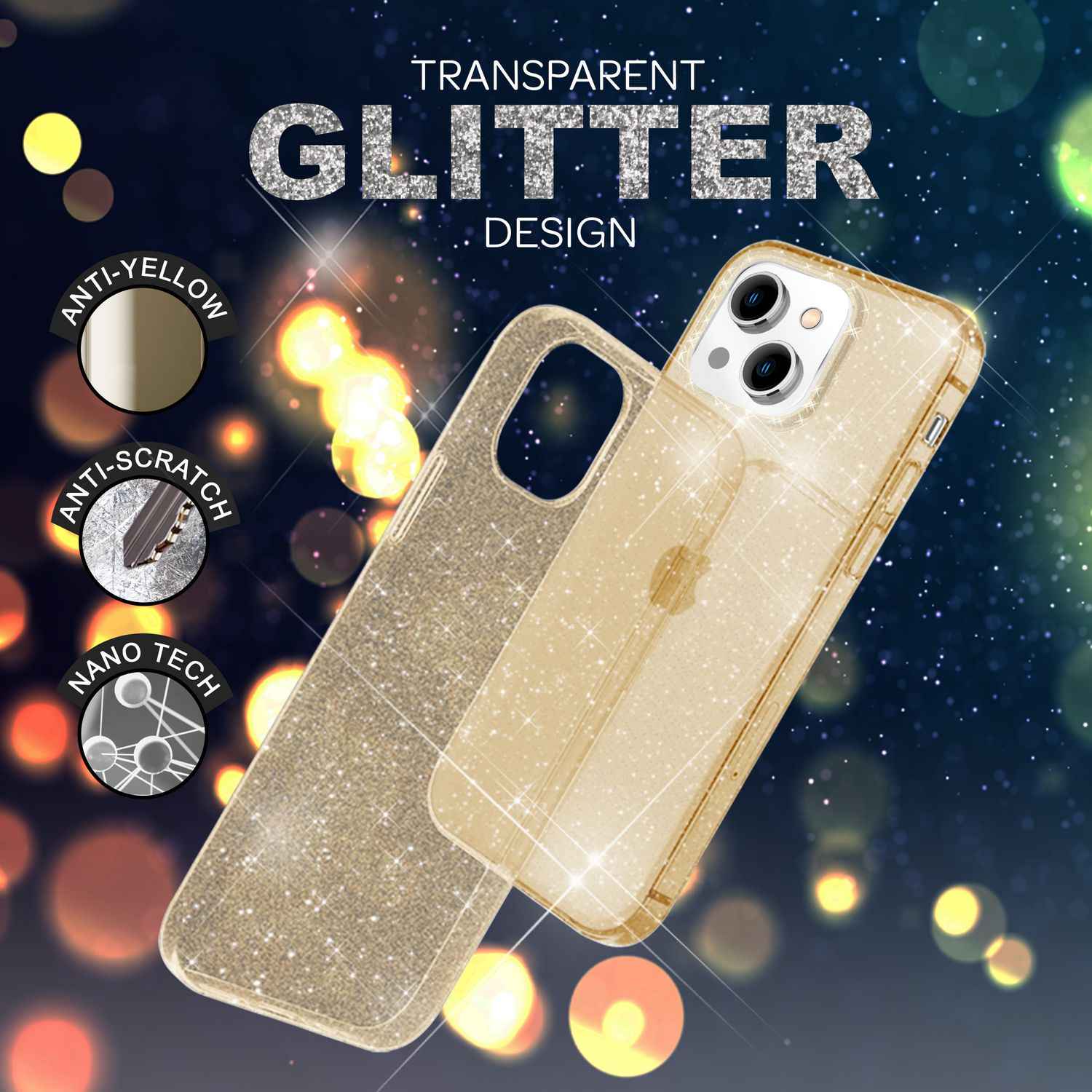 Für iPhone 14 Plus Hülle Glitzer Handyhülle Durchsichtig Glitter Cover Etui Case