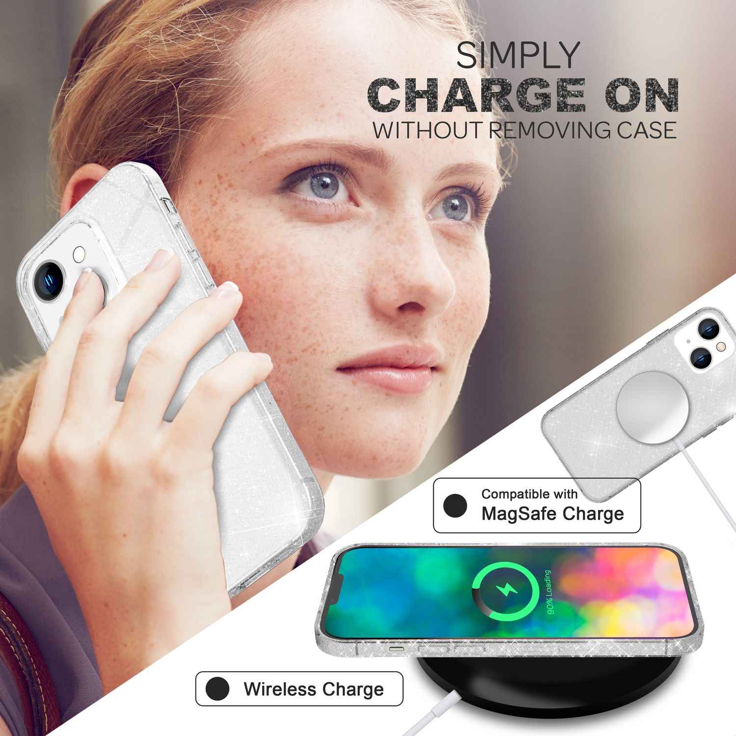 Für iPhone 14 Plus Hülle Glitzer Handyhülle Durchsichtig Glitter Cover Etui Case