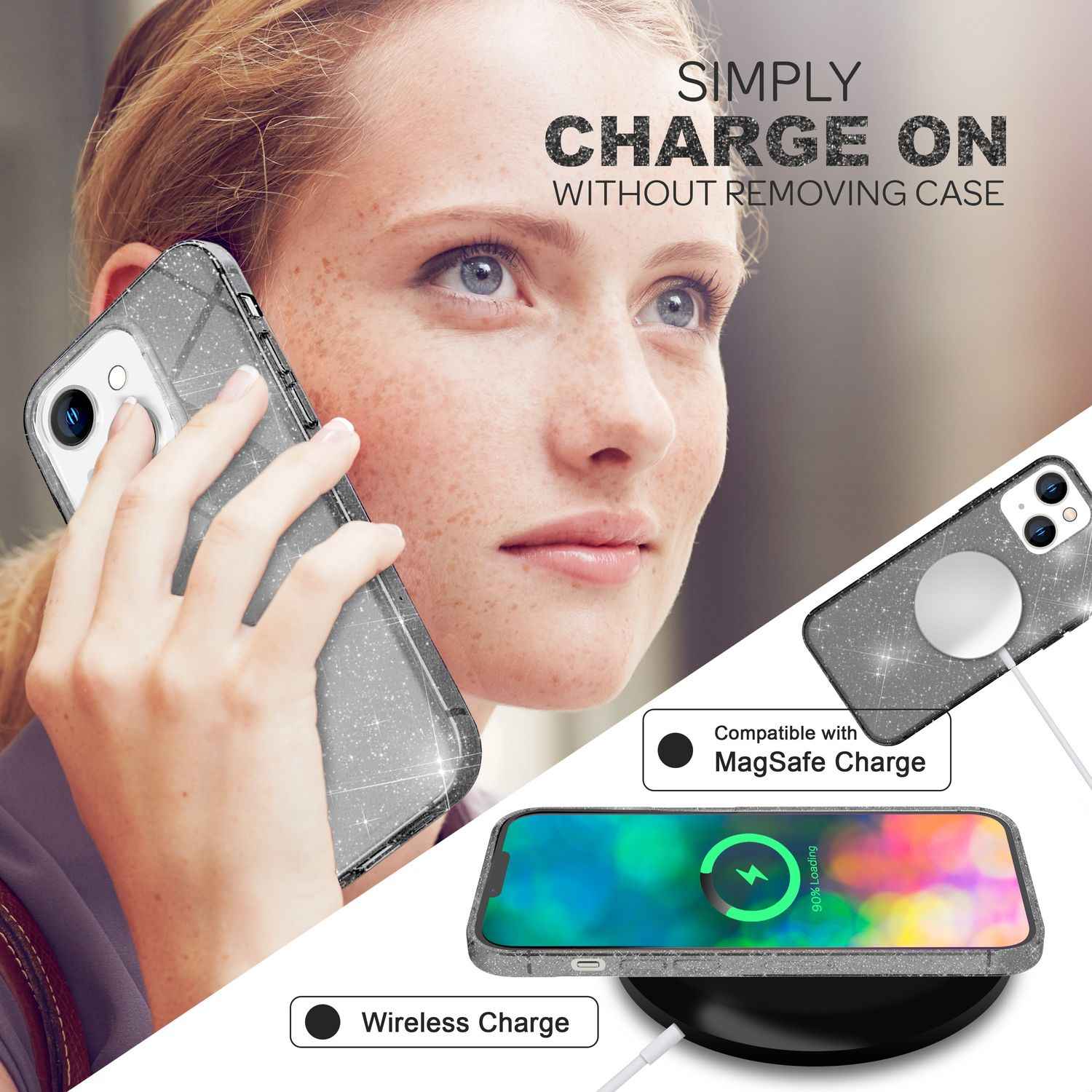 Für iPhone 14 Plus Hülle Glitzer Handyhülle Durchsichtig Glitter Cover Etui Case