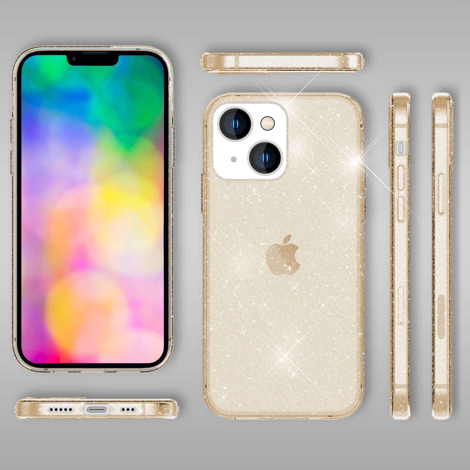 Für iPhone 14 Plus Hülle Glitzer Handyhülle Durchsichtig Glitter Cover Etui Case