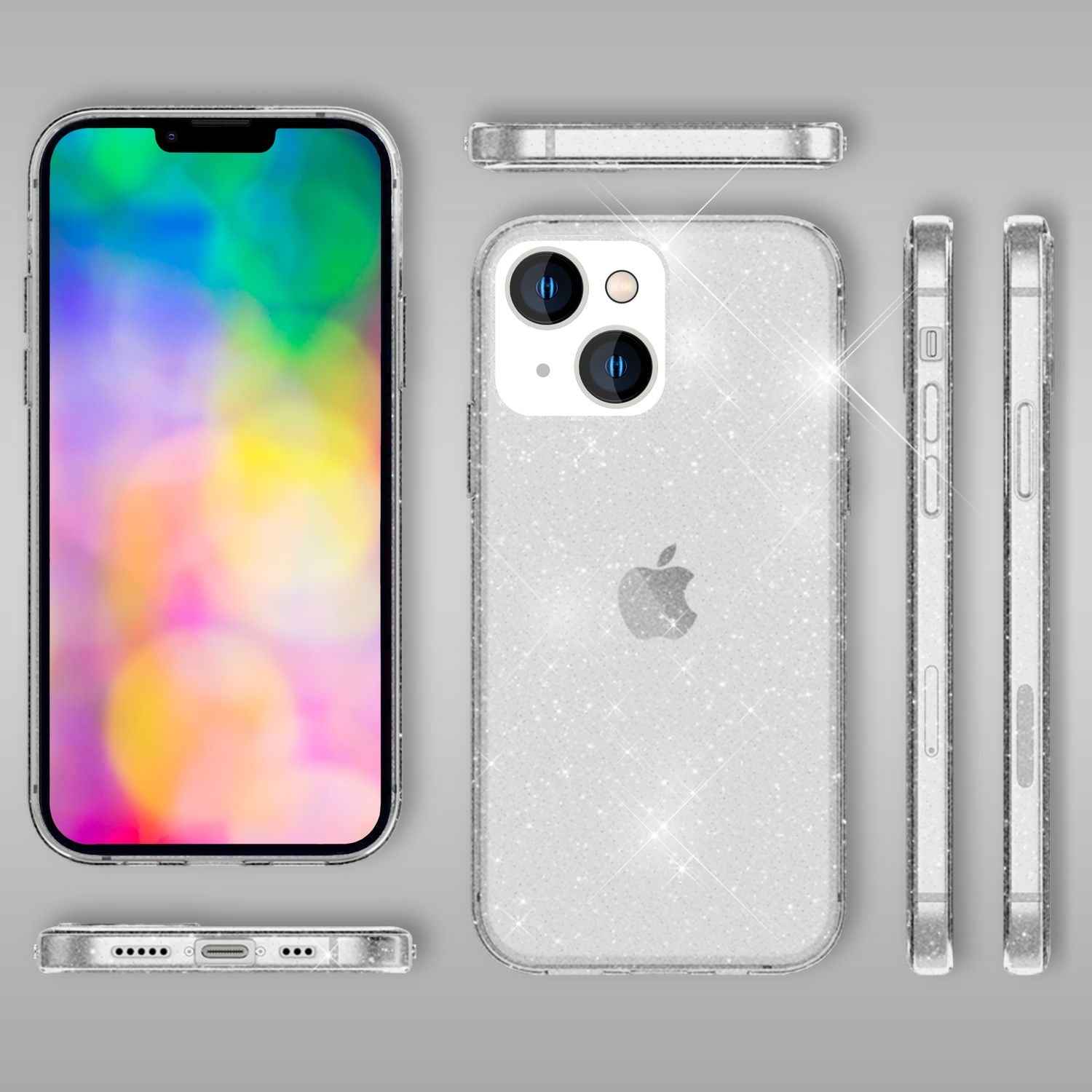 Für iPhone 14 Plus Hülle Glitzer Handyhülle Durchsichtig Glitter Cover Etui Case