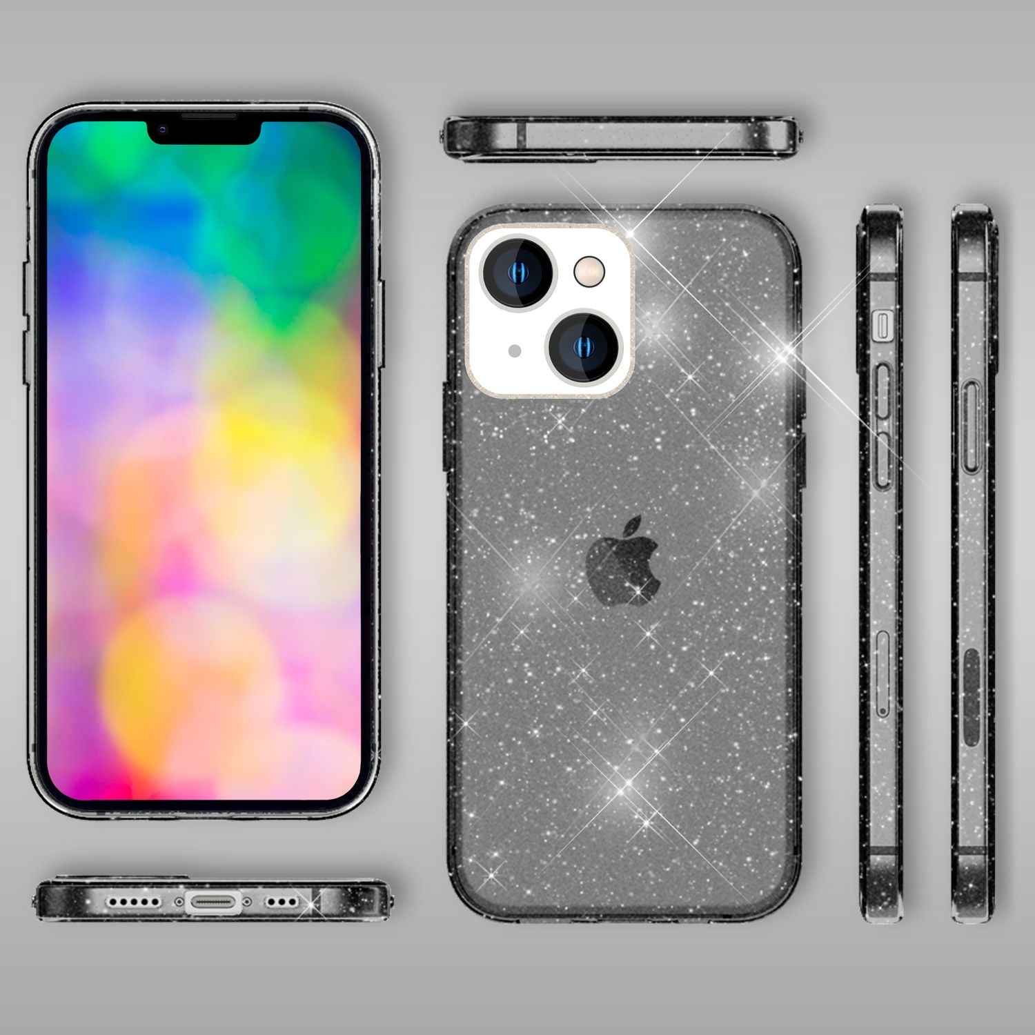 Für iPhone 14 Plus Hülle Glitzer Handyhülle Durchsichtig Glitter Cover Etui Case