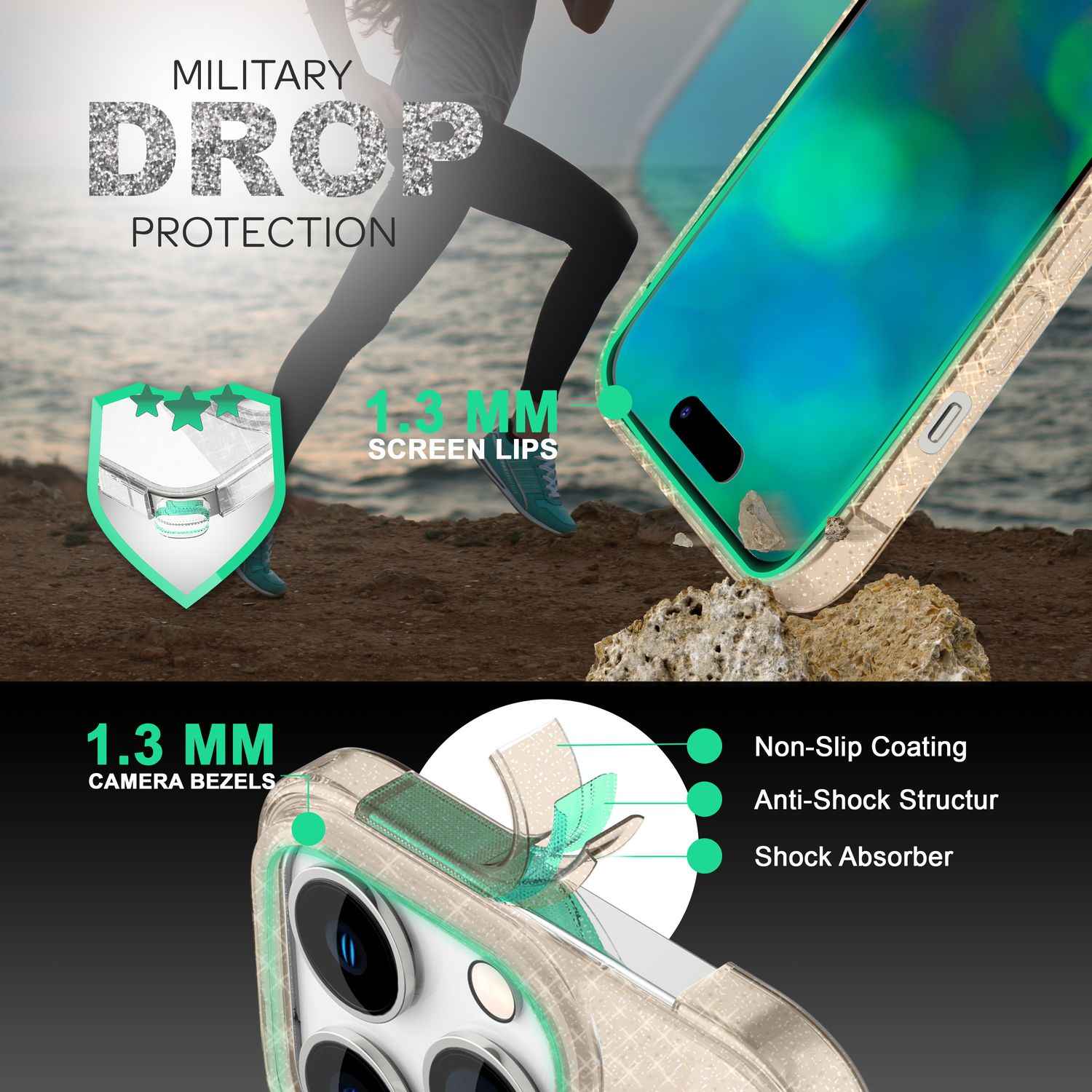 Hülle für iPhone 14 Pro Max - Glitzer Handyhülle Durchsichtig Bling Glitter Case