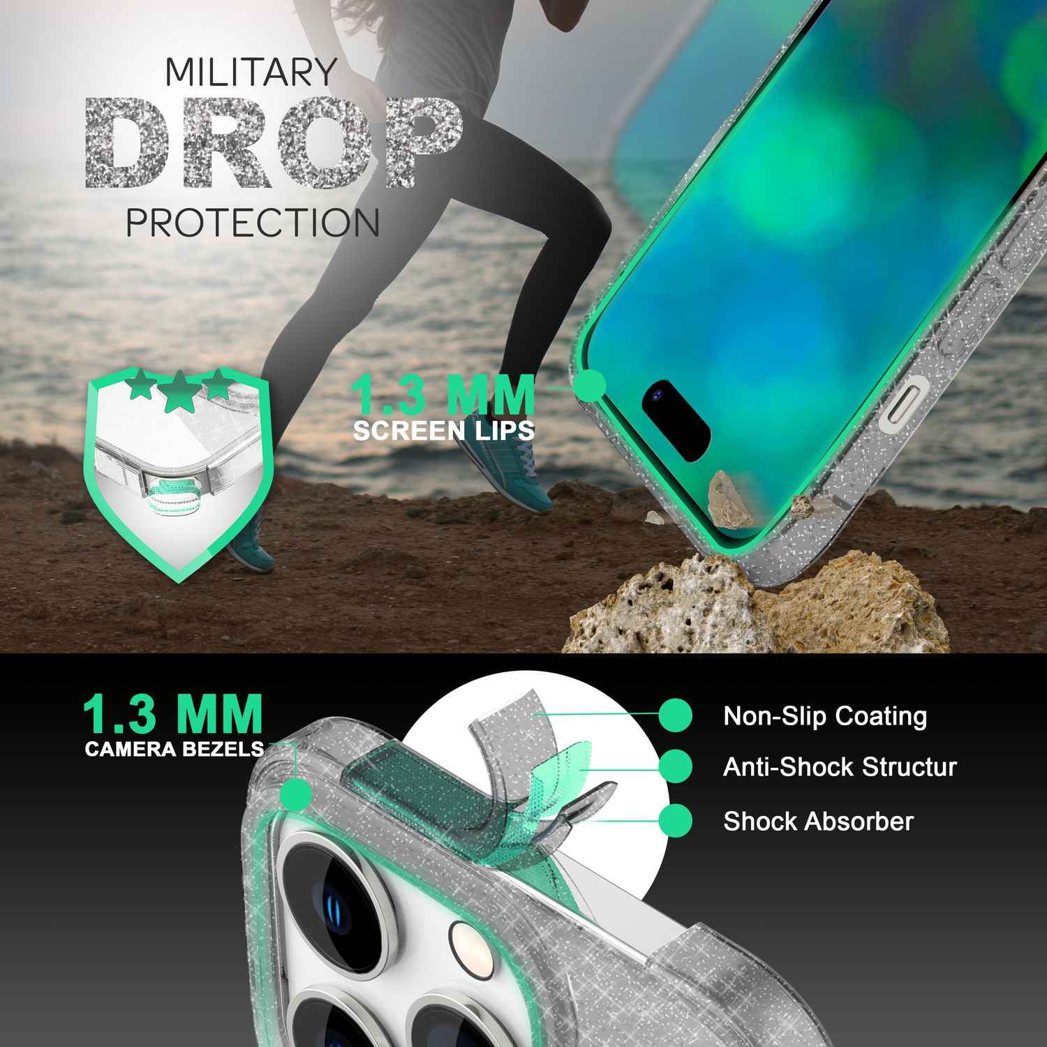 Hülle für iPhone 14 Pro Max - Glitzer Handyhülle Durchsichtig Bling Glitter Case