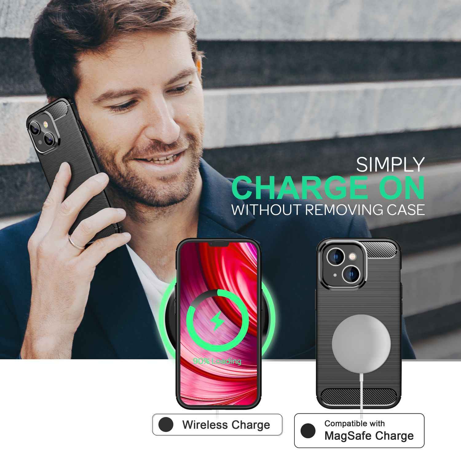 Für iPhone 14 Plus Hülle Carbon Look Schwarz Rutschfest Handyhülle Schutzhülle