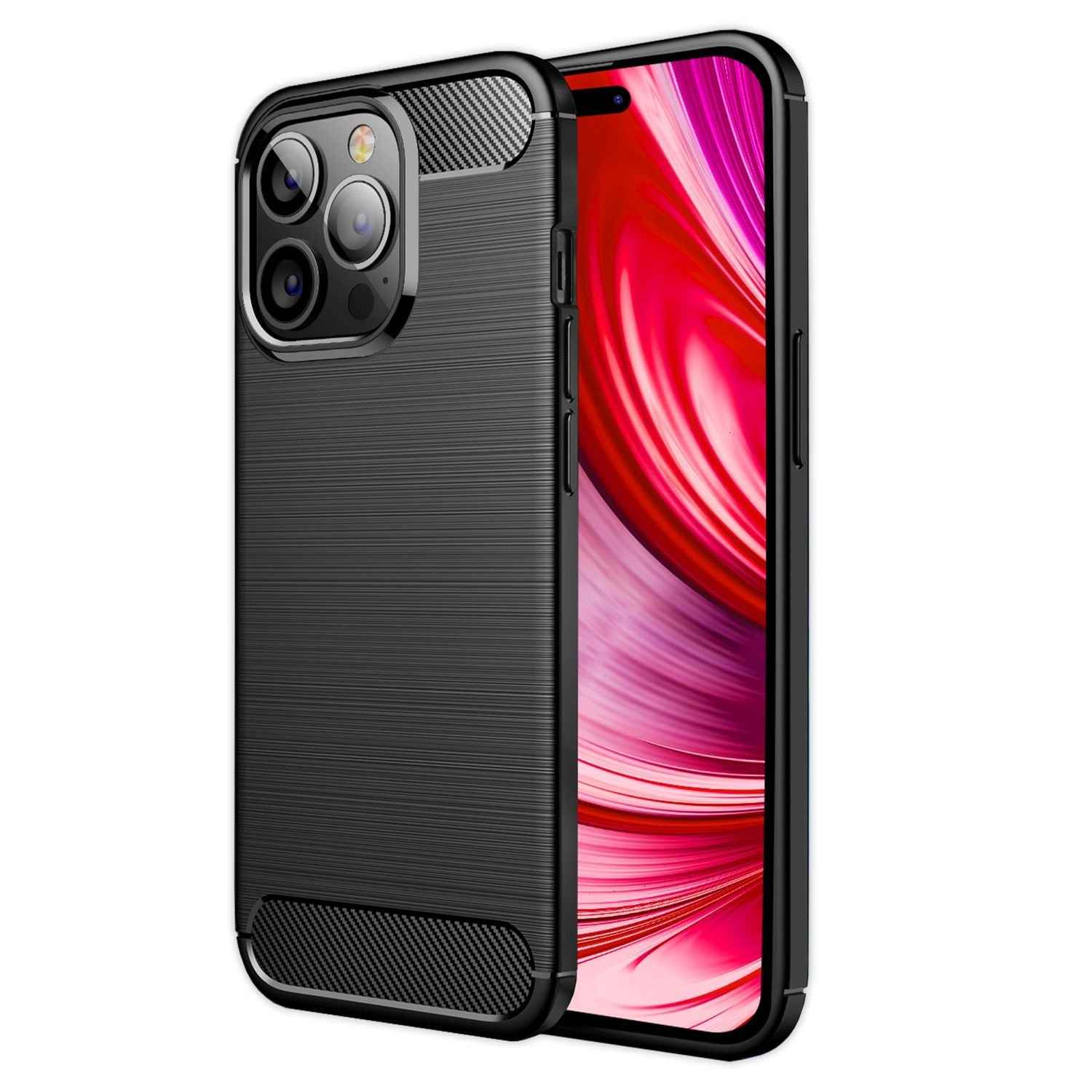 Hülle für iPhone 14 Pro - Carbon Look Matt Schwarz Rutschfest Silikon Handyhülle