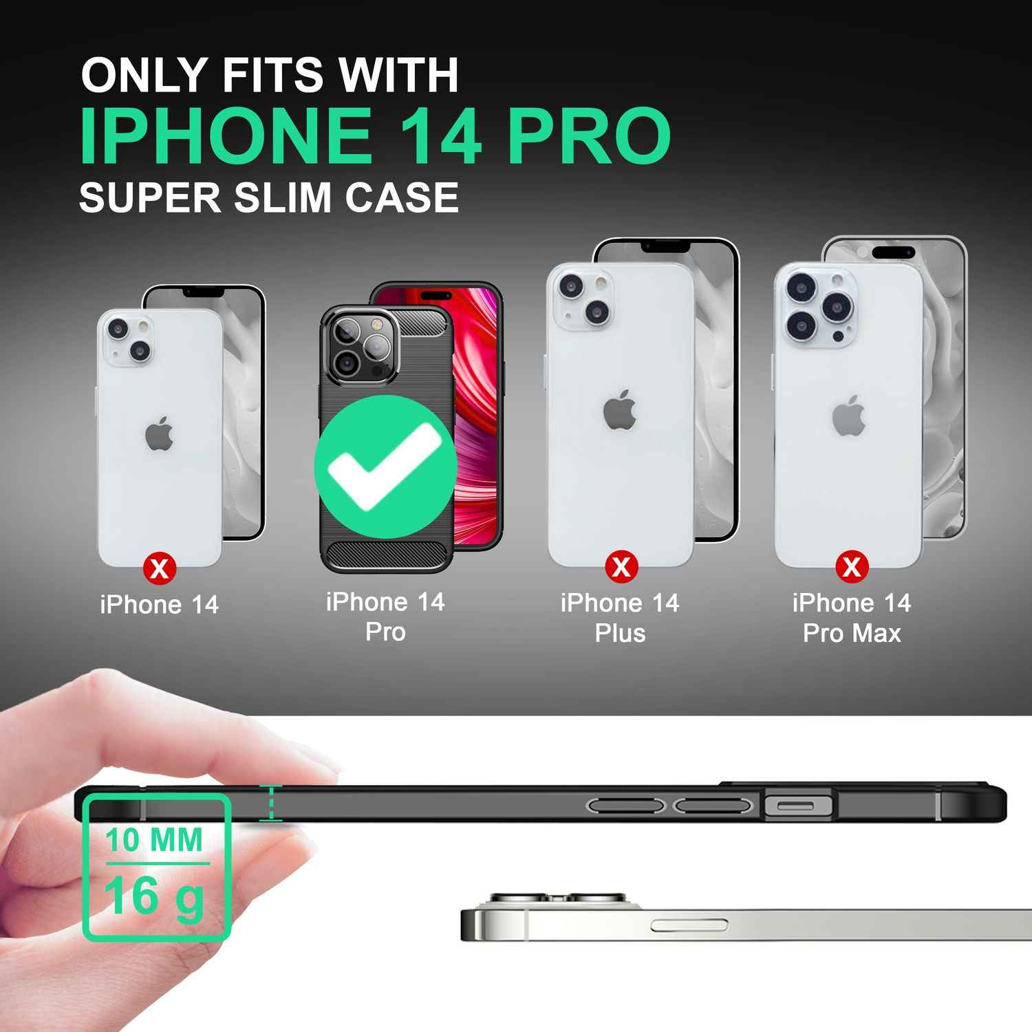 Hülle für iPhone 14 Pro - Carbon Look Matt Schwarz Rutschfest Silikon Handyhülle