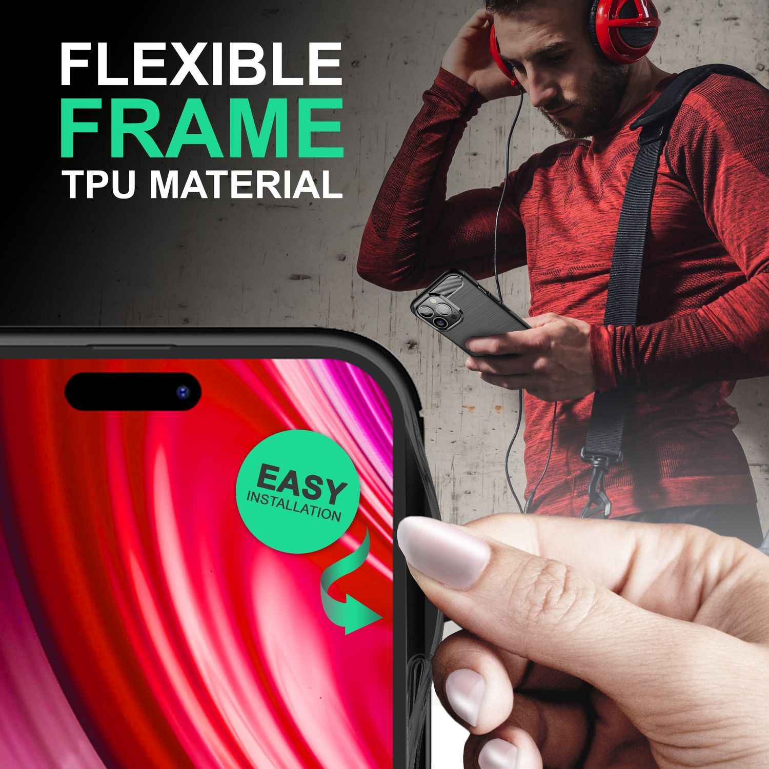 Hülle für iPhone 14 Pro - Carbon Look Matt Schwarz Rutschfest Silikon Handyhülle