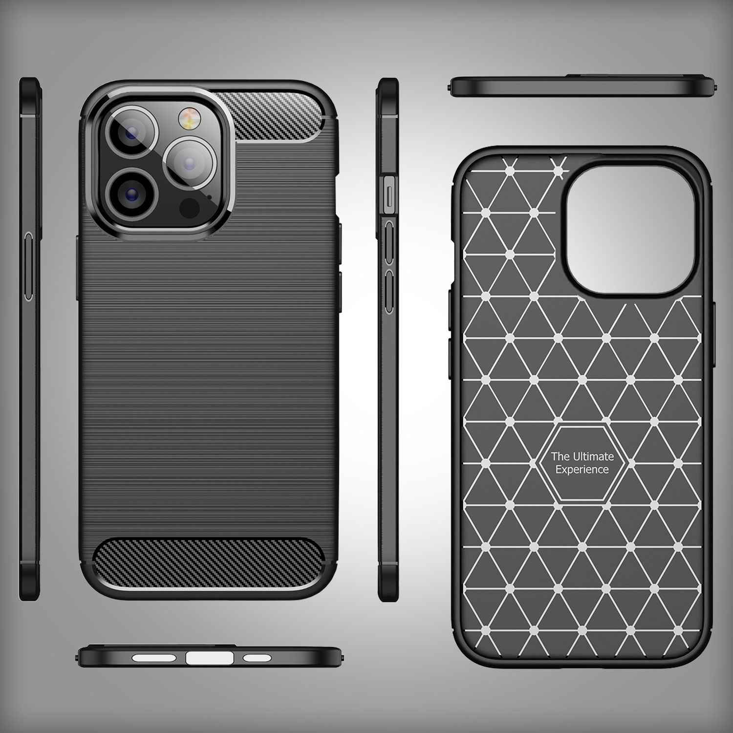 Hülle für iPhone 14 Pro - Carbon Look Matt Schwarz Rutschfest Silikon Handyhülle