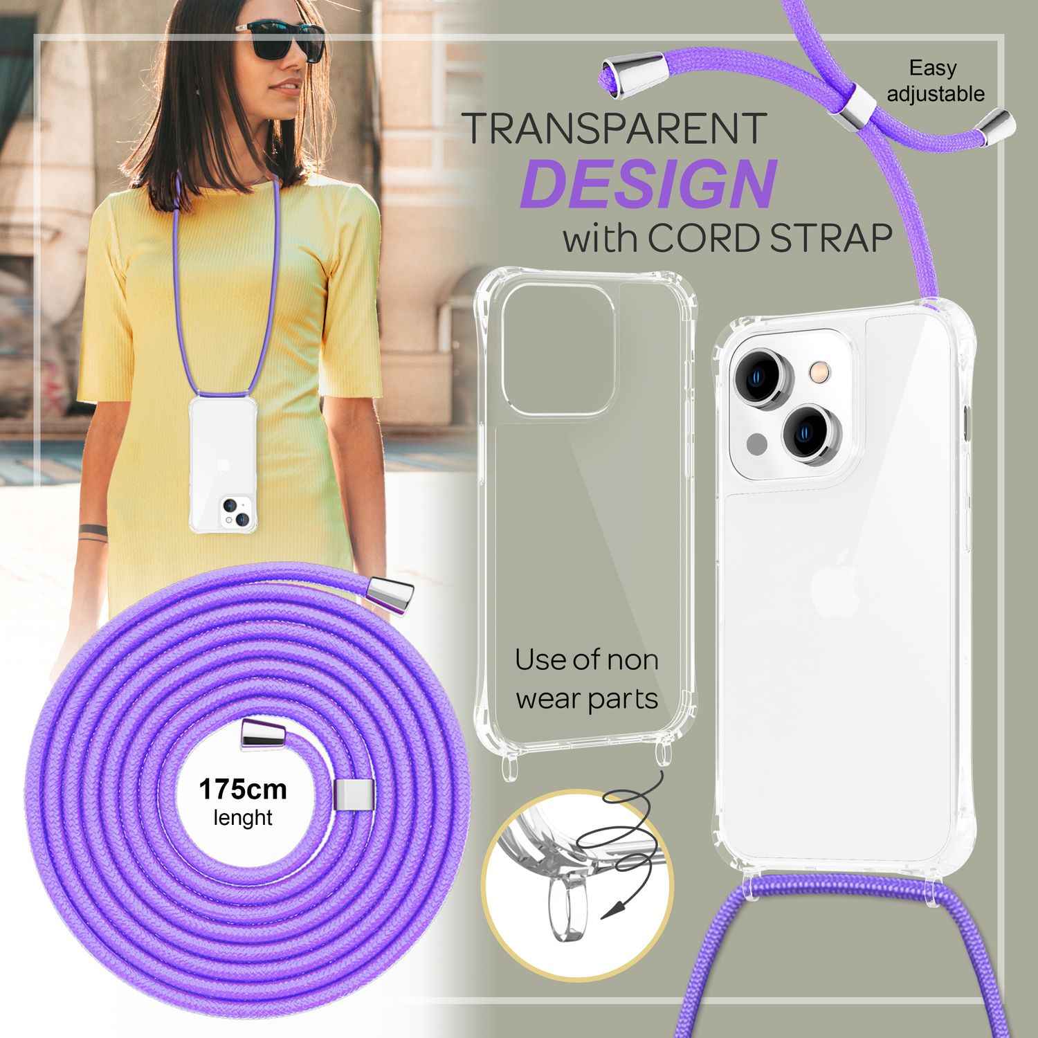 Hülle mit Kette für iPhone 14 - Klare Handyhülle mit Schnur Band zum Umhängen