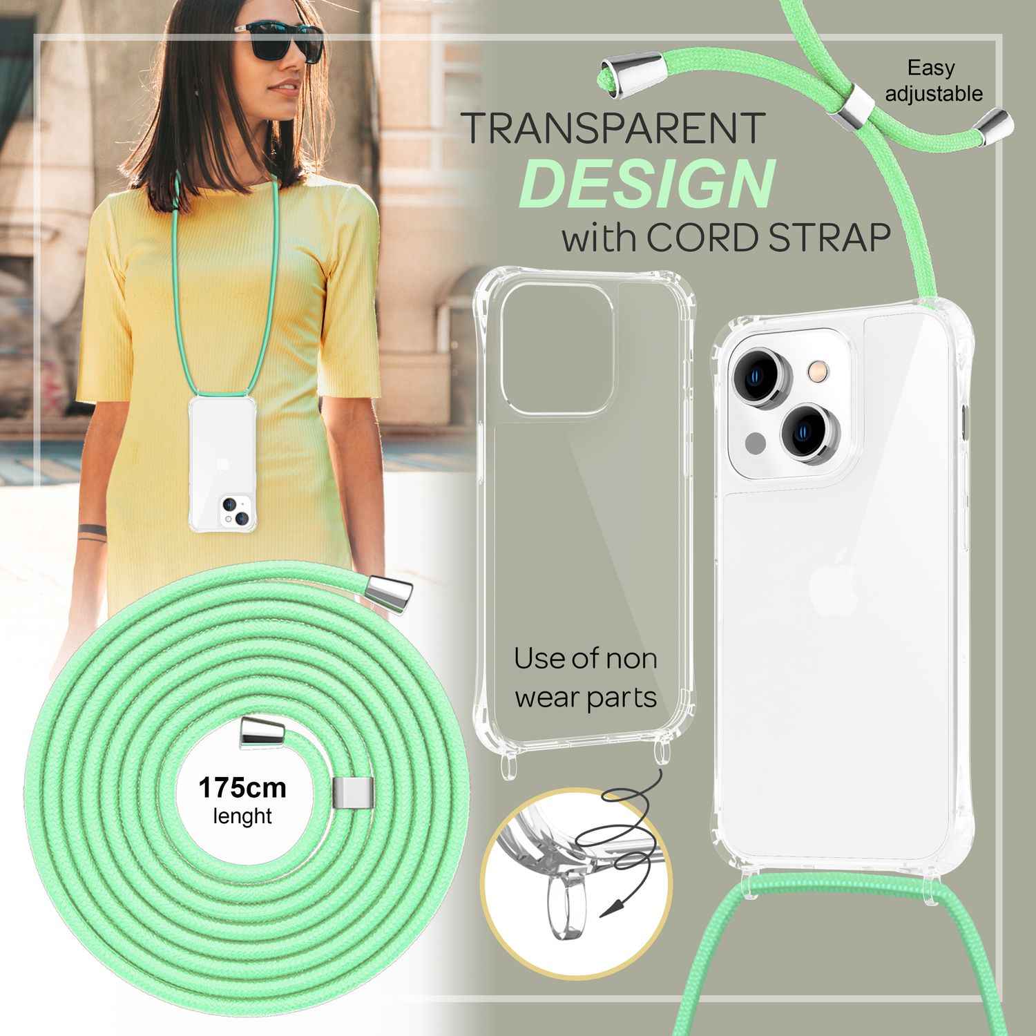 Hülle mit Kette für iPhone 14 - Klare Handyhülle mit Schnur Band zum Umhängen