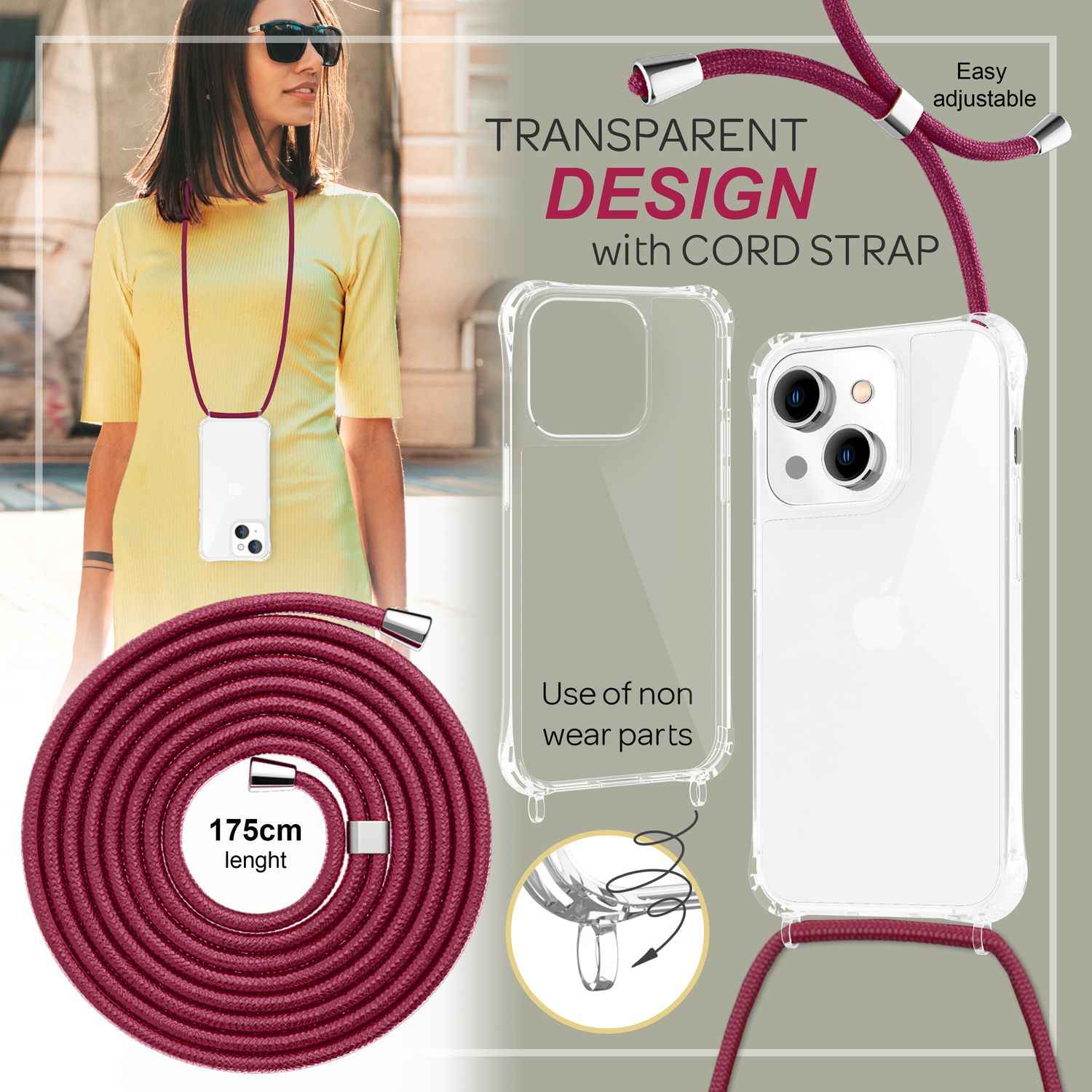 Hülle mit Kette für iPhone 14 - Klare Handyhülle mit Schnur Band zum Umhängen