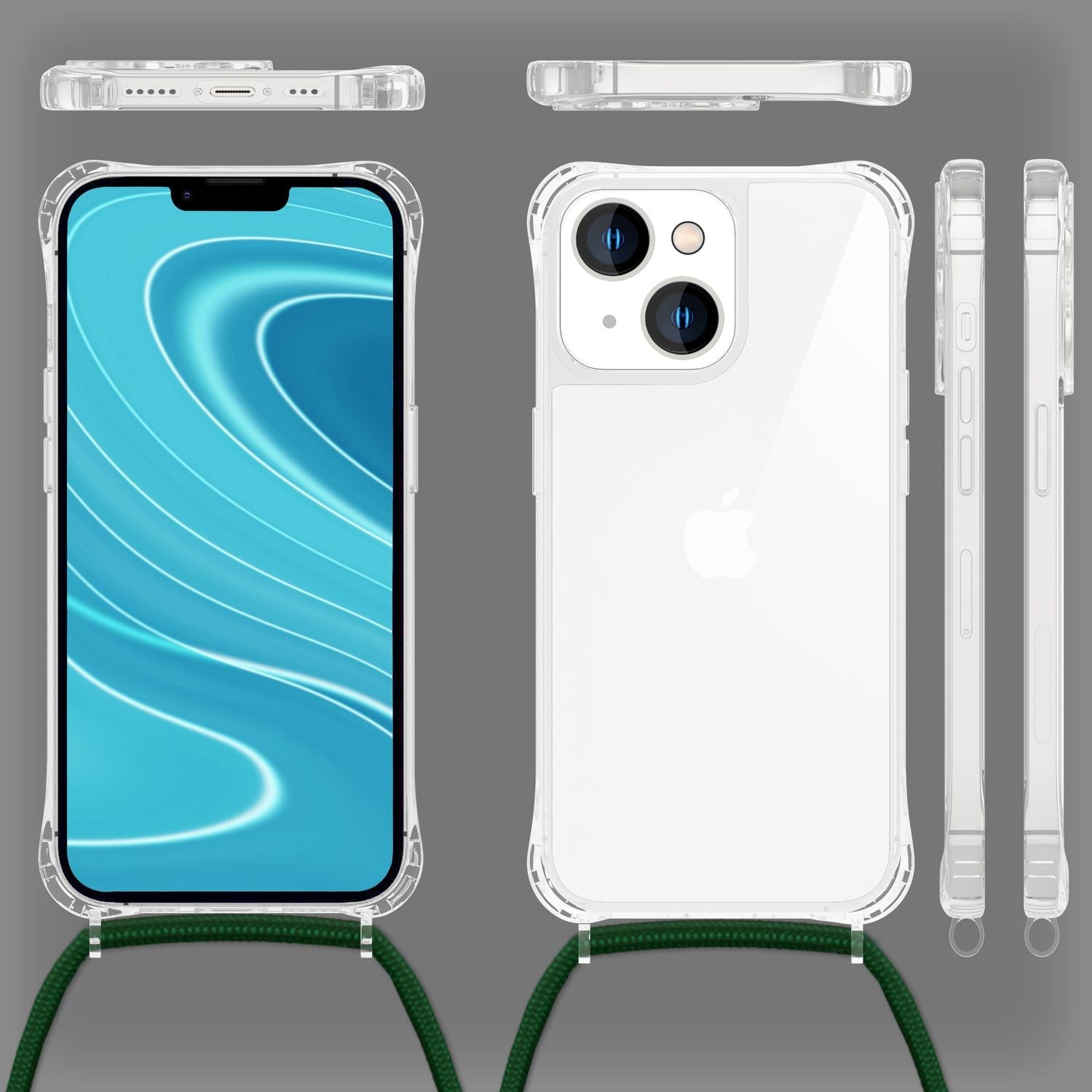 Umhängehülle für iPhone 14 durchsichtig Kunststoff mit Handyband 160 cm