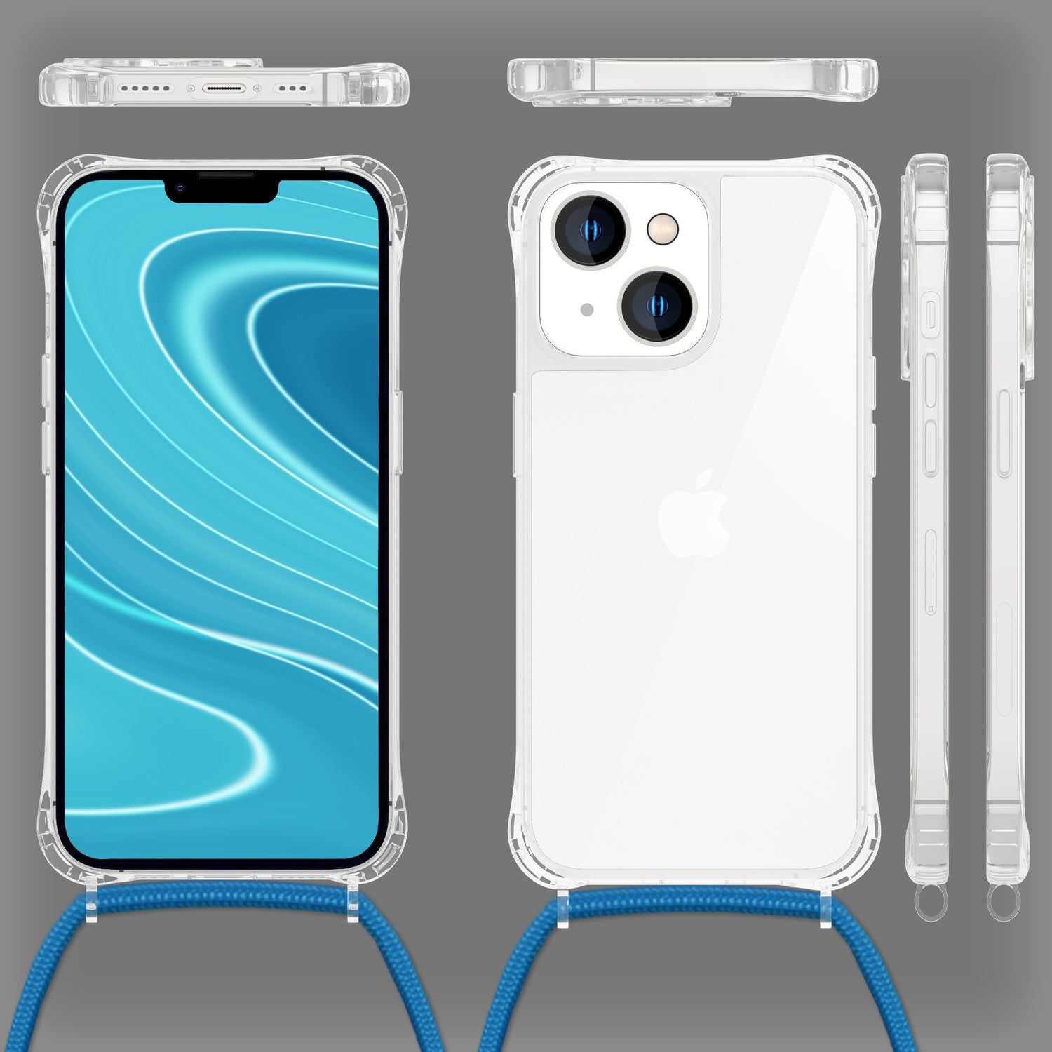 Umhängehülle für iPhone 14 durchsichtig Kunststoff mit Handyband 160 cm