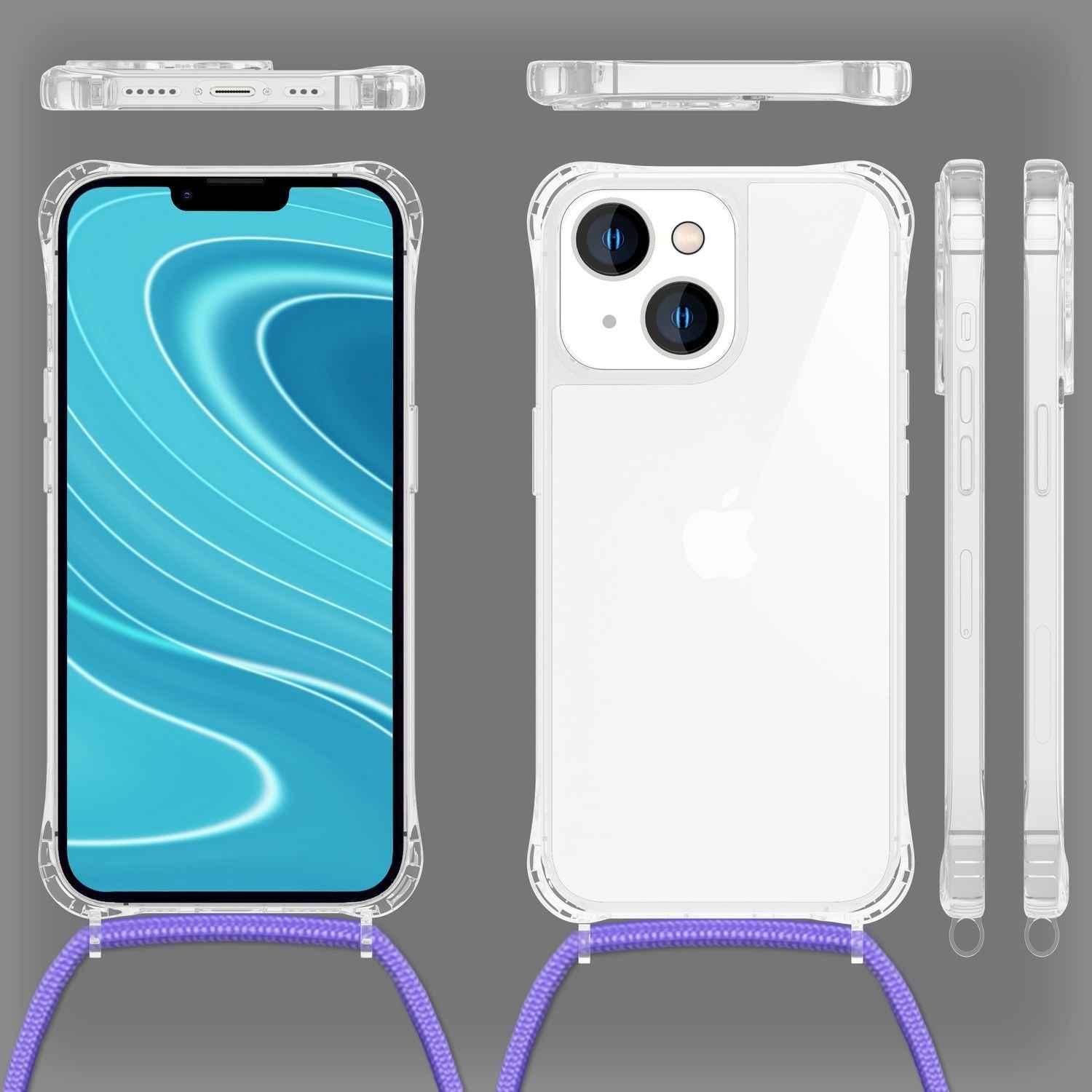 Hülle mit Kette für iPhone 14 - Klare Handyhülle mit Schnur Band zum Umhängen