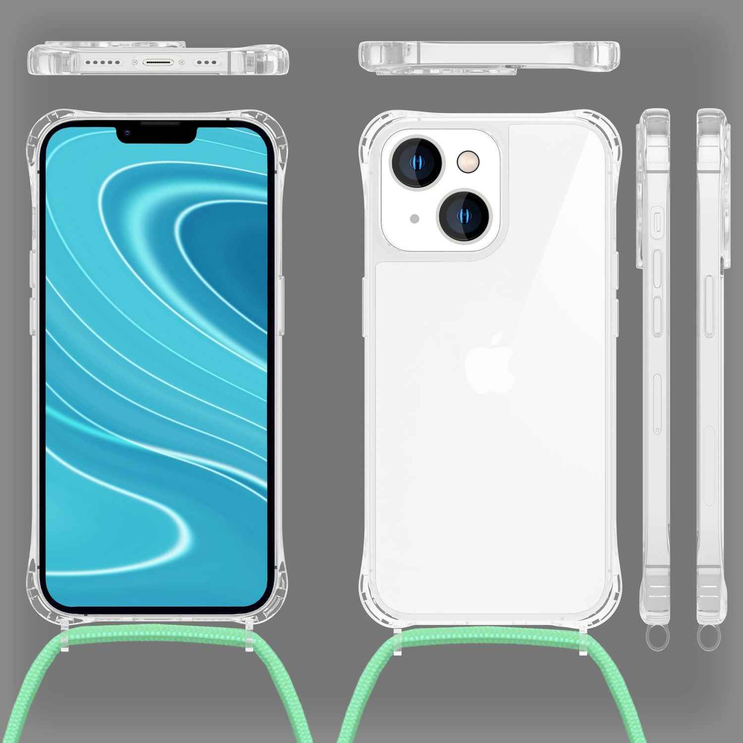 Hülle mit Kette für iPhone 14 - Klare Handyhülle mit Schnur Band zum Umhängen
