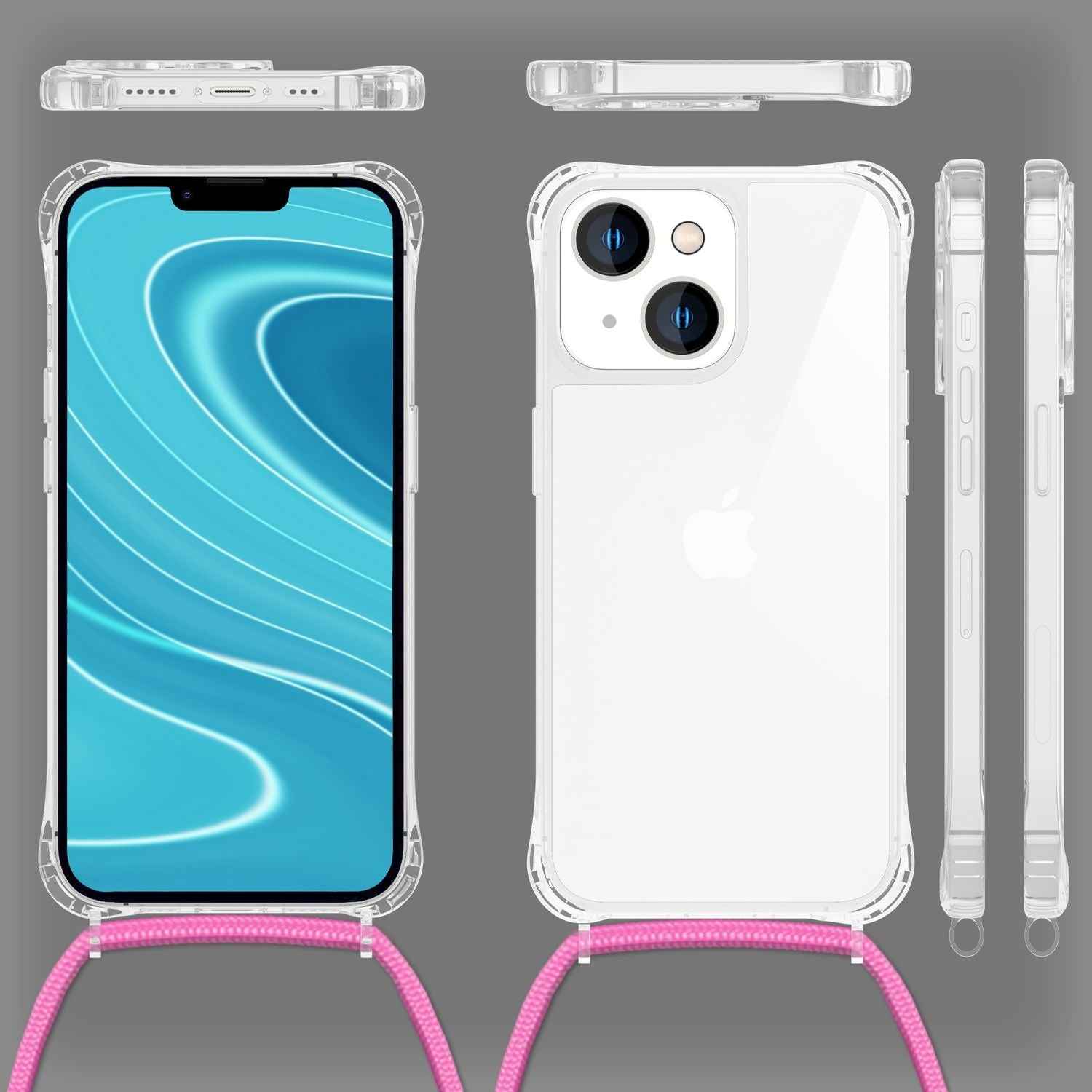 Hülle mit Kette für iPhone 14 - Klare Handyhülle mit Schnur Band zum Umhängen