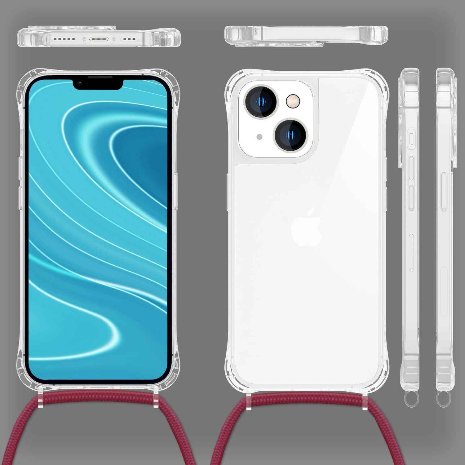 Hülle mit Kette für iPhone 14 - Klare Handyhülle mit Schnur Band zum Umhängen