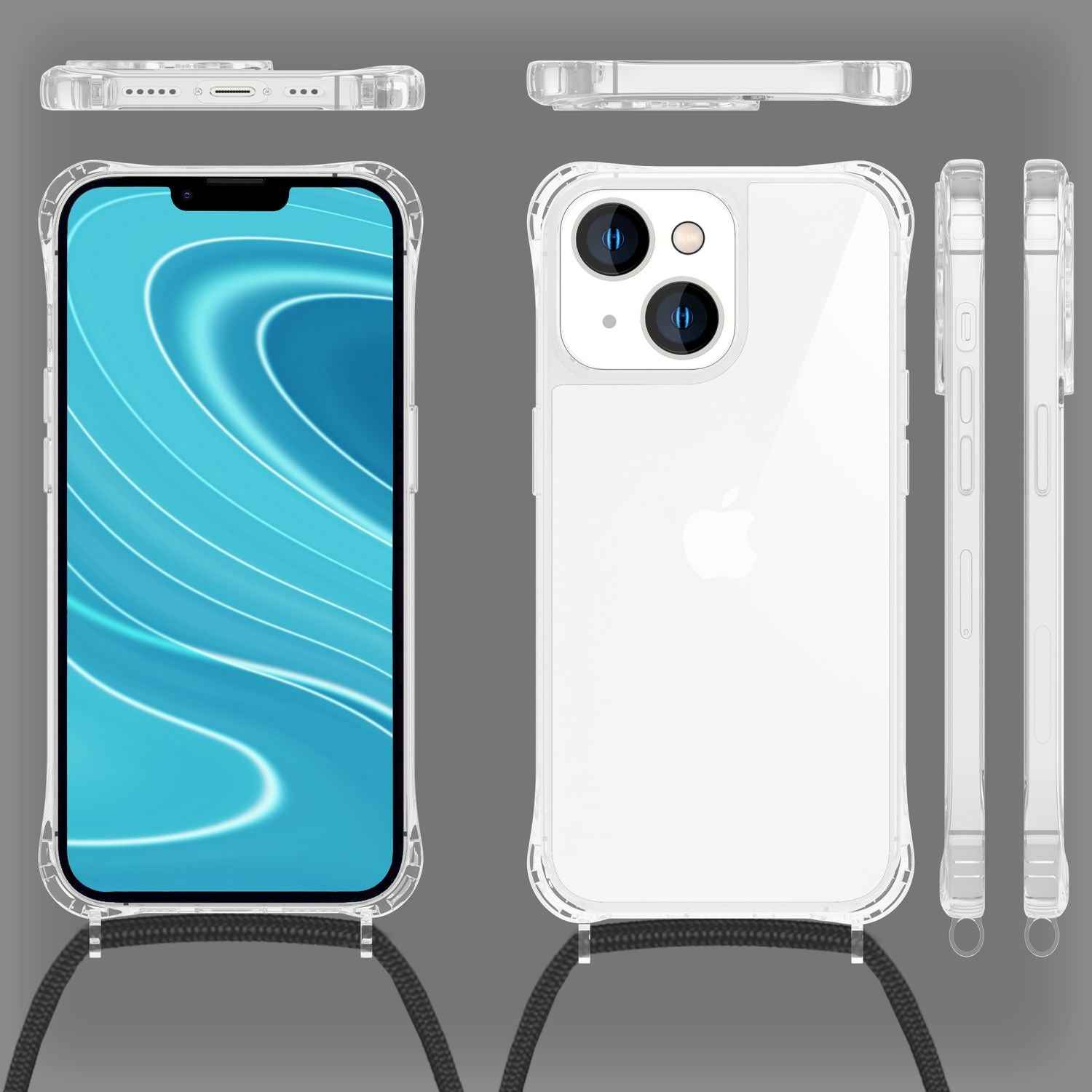 Hülle mit Kette für iPhone 14 - Klare Handyhülle mit Schnur Band zum Umhängen