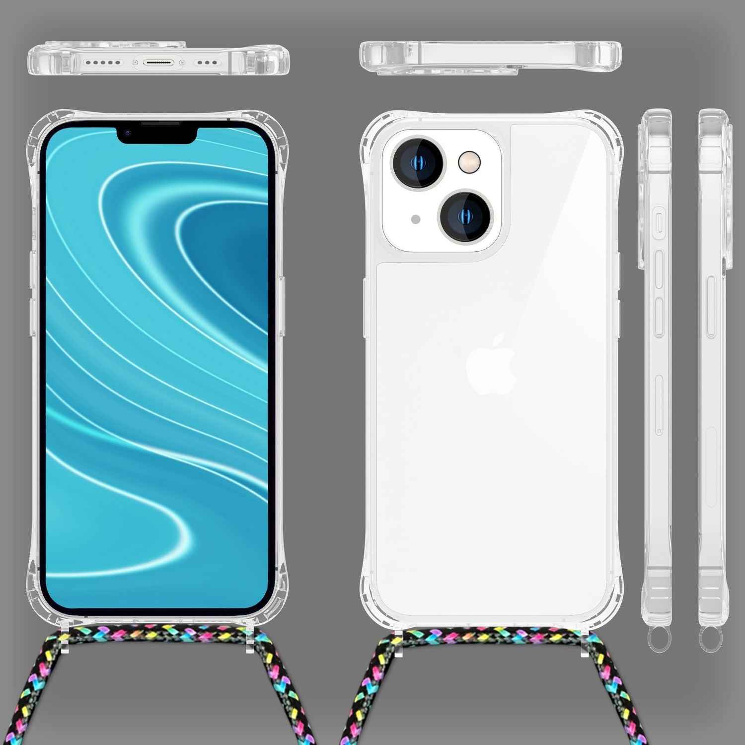 Hülle mit Kette für iPhone 14 - Klare Handyhülle mit Schnur Band zum Umhängen