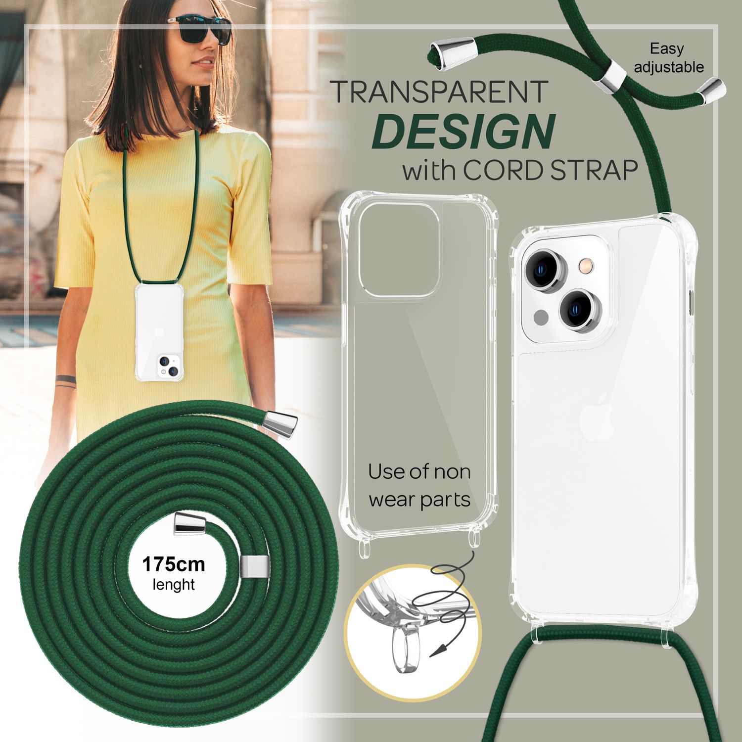 Handyhülle mit Umhängeband für iPhone 14 Plus Polycarbonat transparent 160 cm