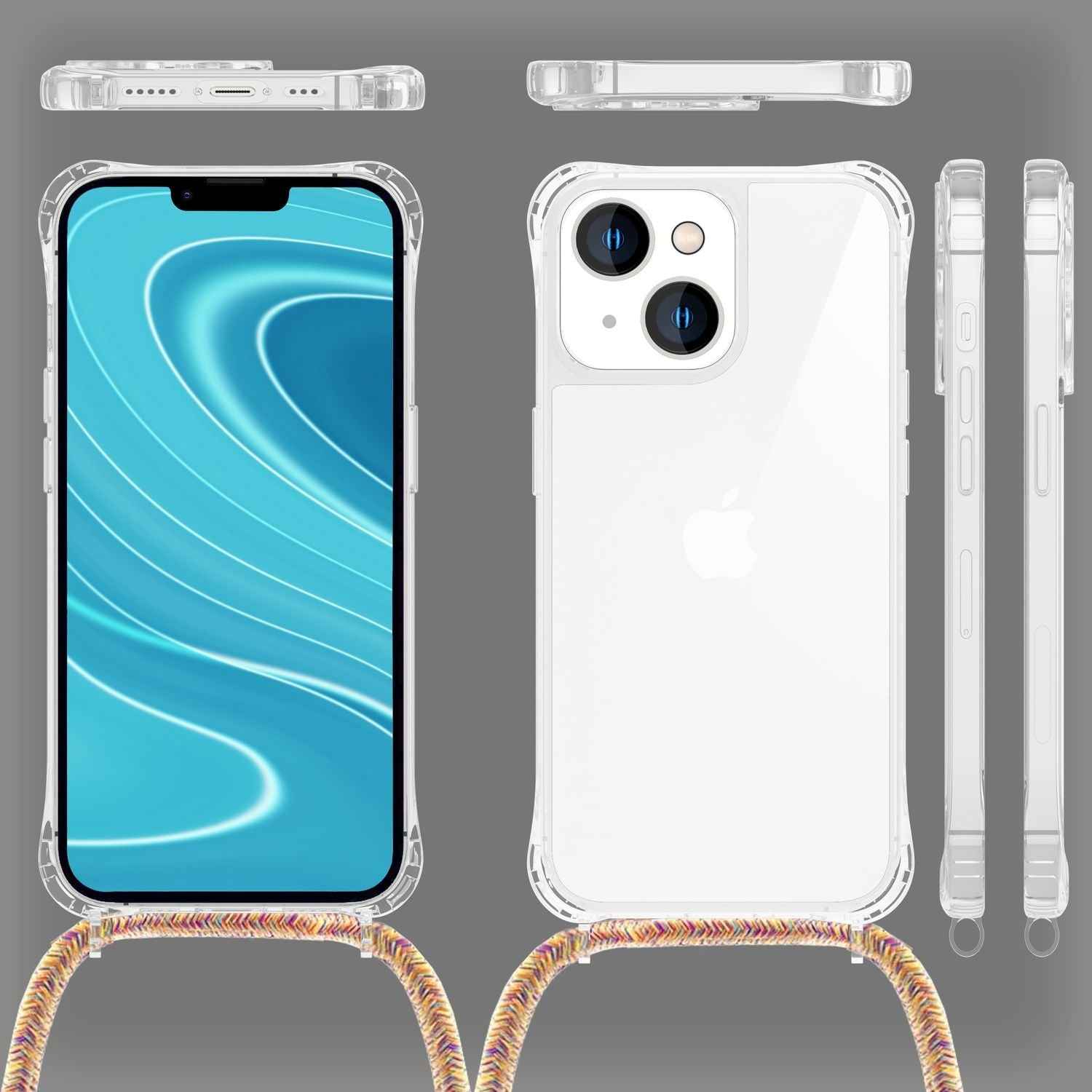 Für iPhone 14 Plus Hülle mit Band Handyhülle Schnur Handykette Kordel Umhängen