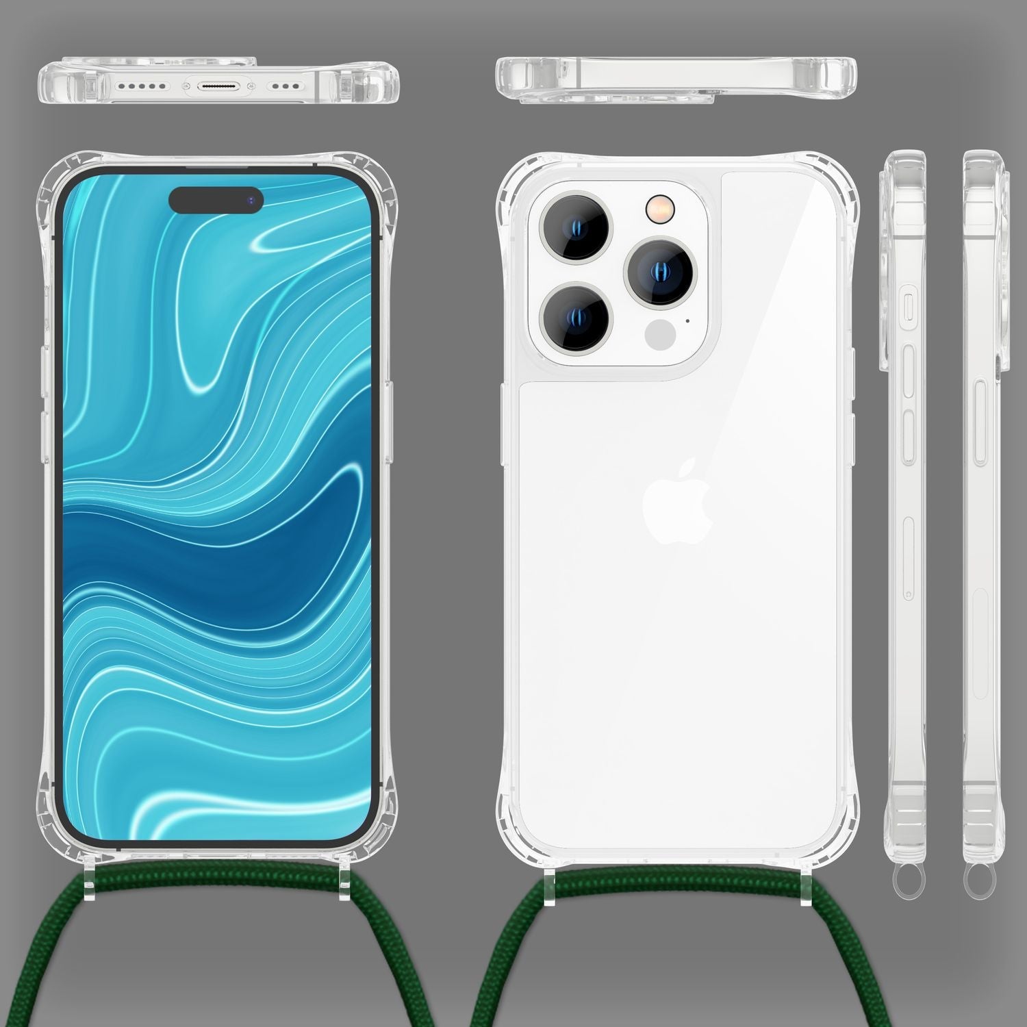 Handyhülle mit Kette für iPhone 14 Pro transparent Polycarbonat stoßfest