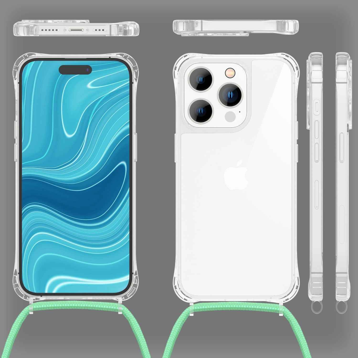 Hülle mit Kette für iPhone 14 Pro - Klare Handyhülle mit Schnur zum Umhängen