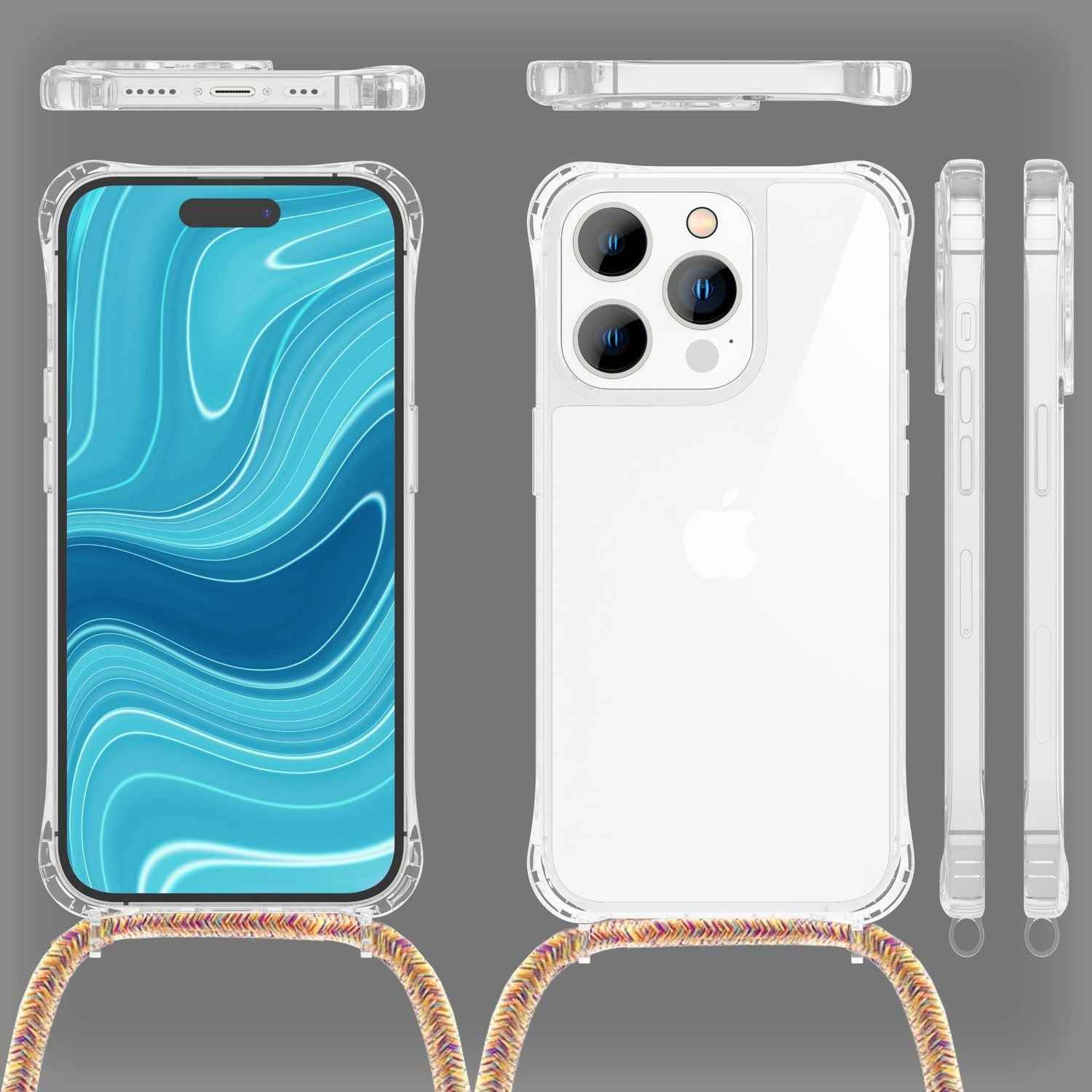 Hülle mit Kette für iPhone 14 Pro - Klare Handyhülle mit Schnur zum Umhängen
