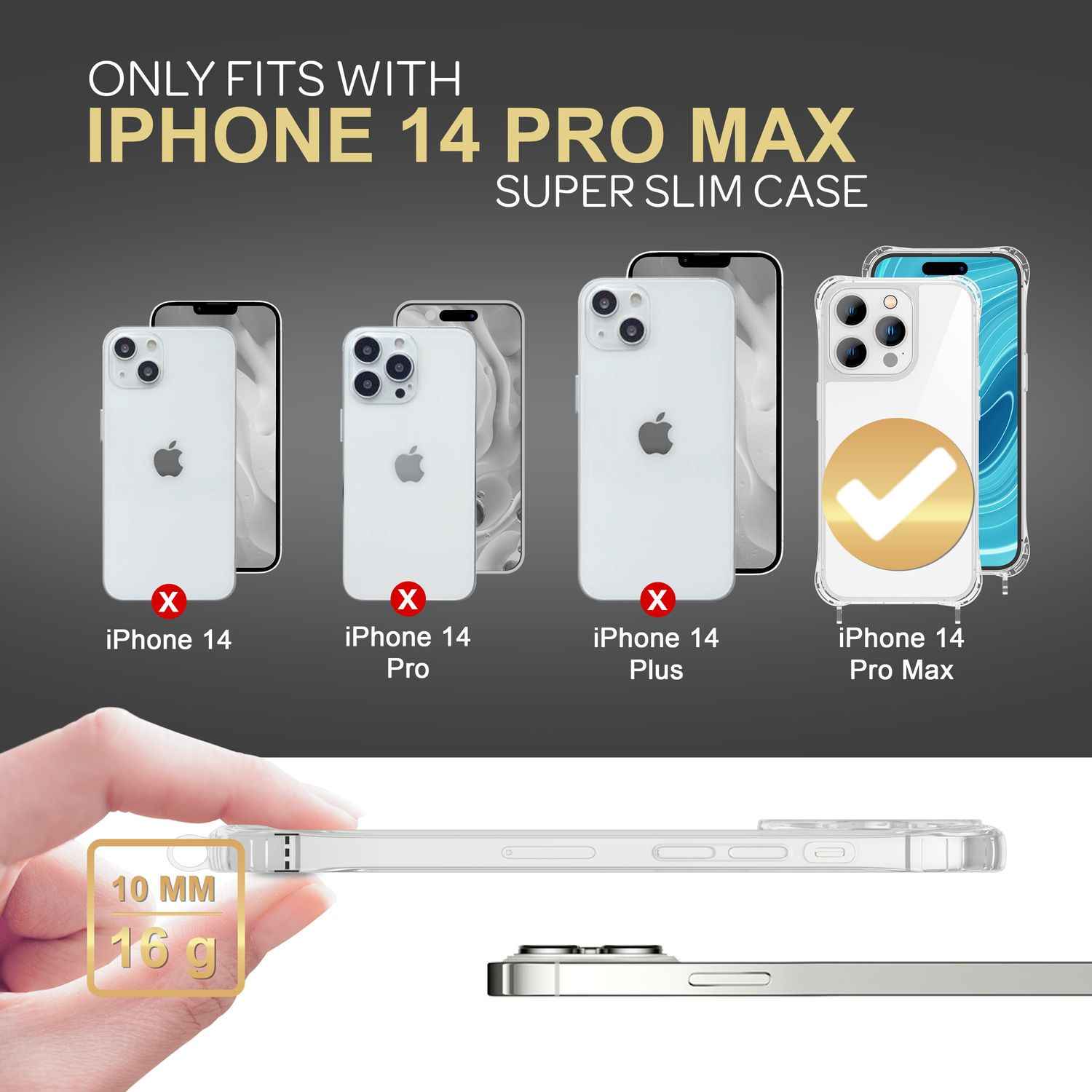 Hülle mit Kette für iPhone 14 Pro Max - Klare Handyhülle mit Band zum Umhängen