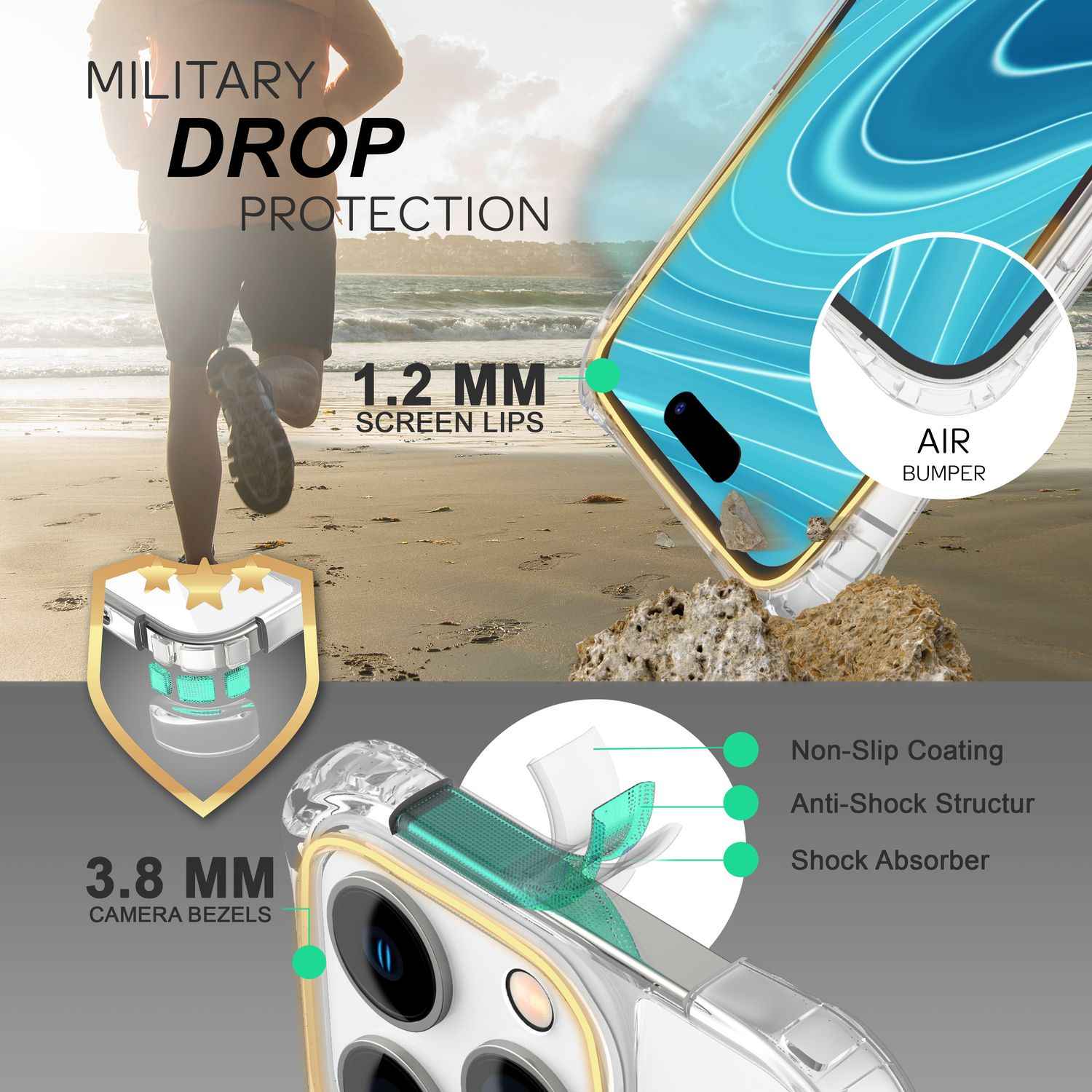 Hülle mit Kette für iPhone 14 Pro Max - Klare Handyhülle mit Band zum Umhängen