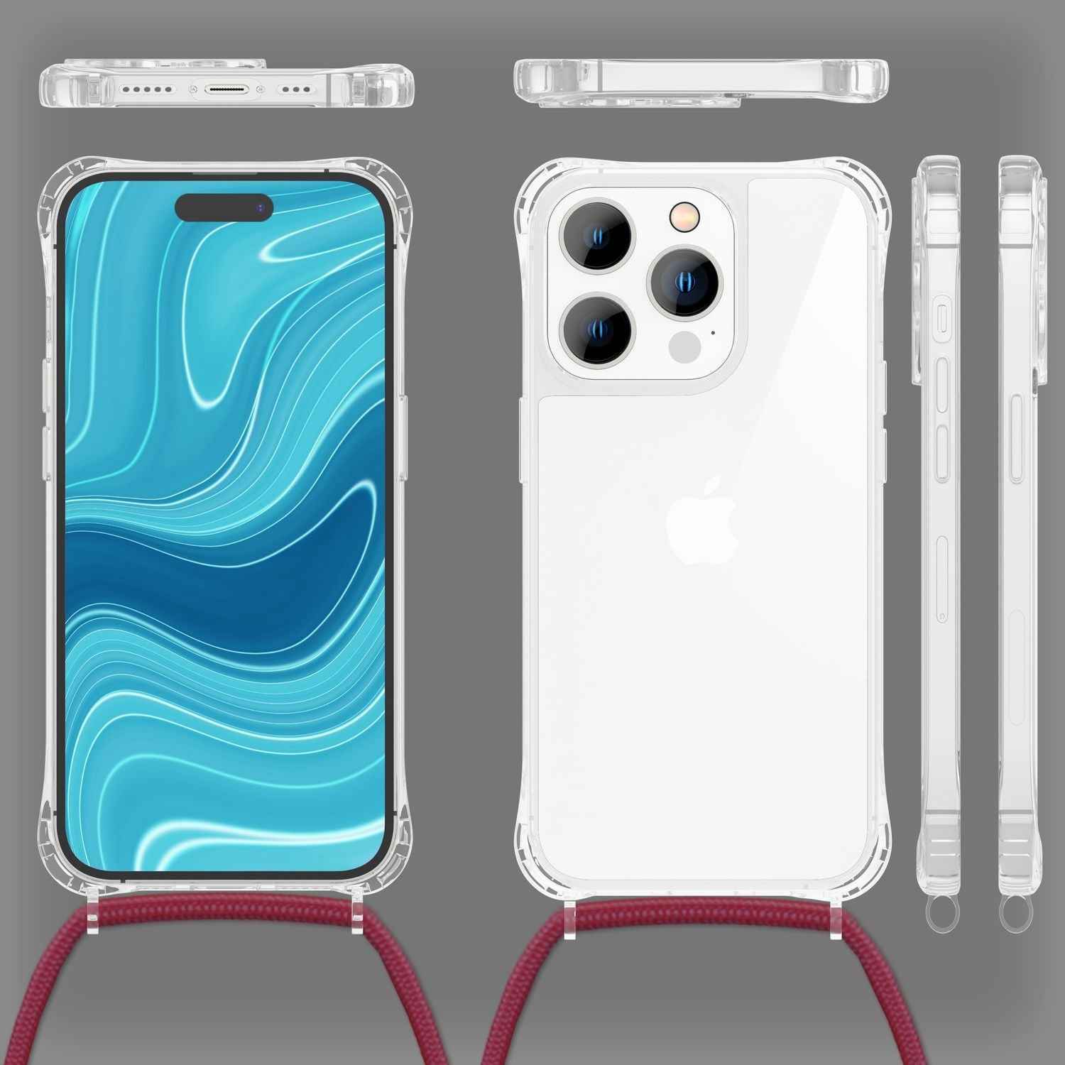 Hülle mit Kette für iPhone 14 Pro Max - Klare Handyhülle mit Band zum Umhängen